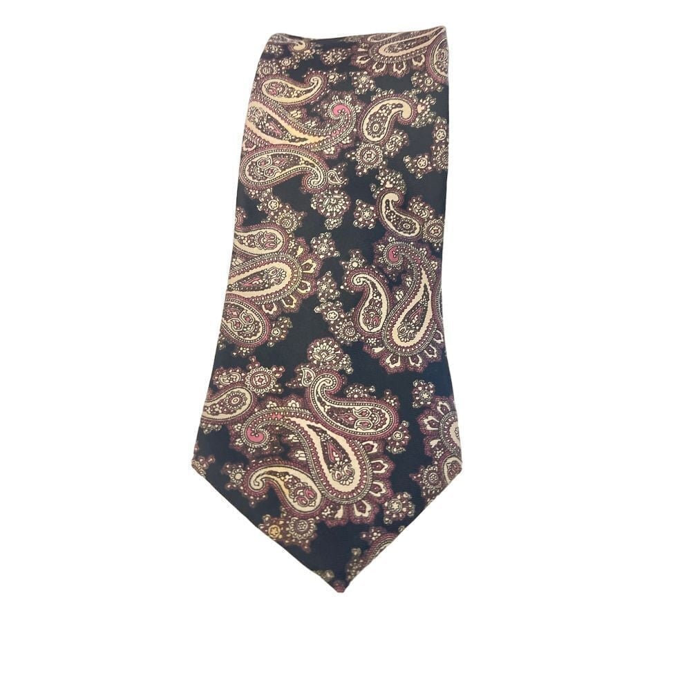 B.Altman's Elegant Paisley Silk Tie - Classic Navy with Gold. Pink Accents Z-15