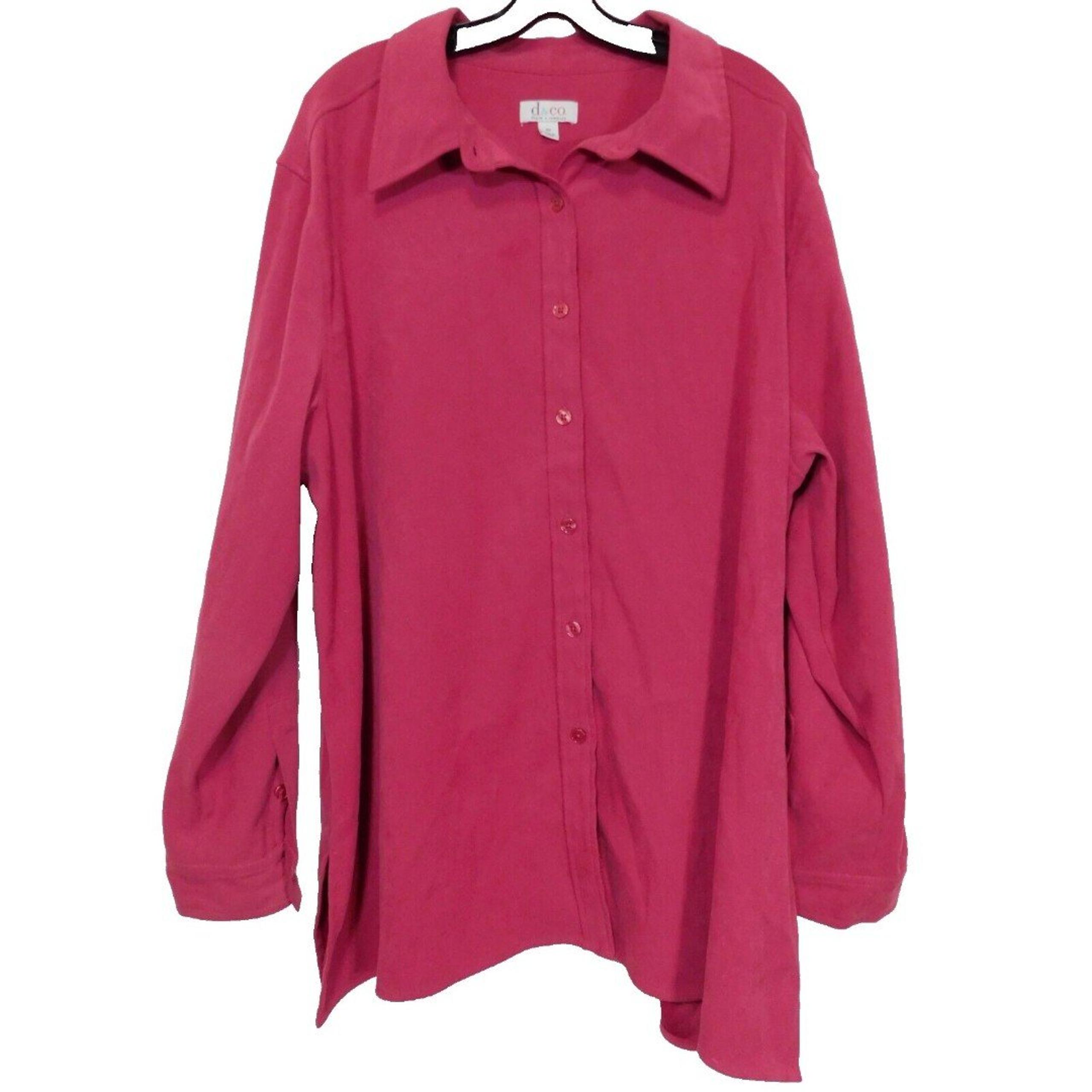 D & Co Denim & Co Shirt Womens 2X Red Microfiber Button Down Top Long Sleeve