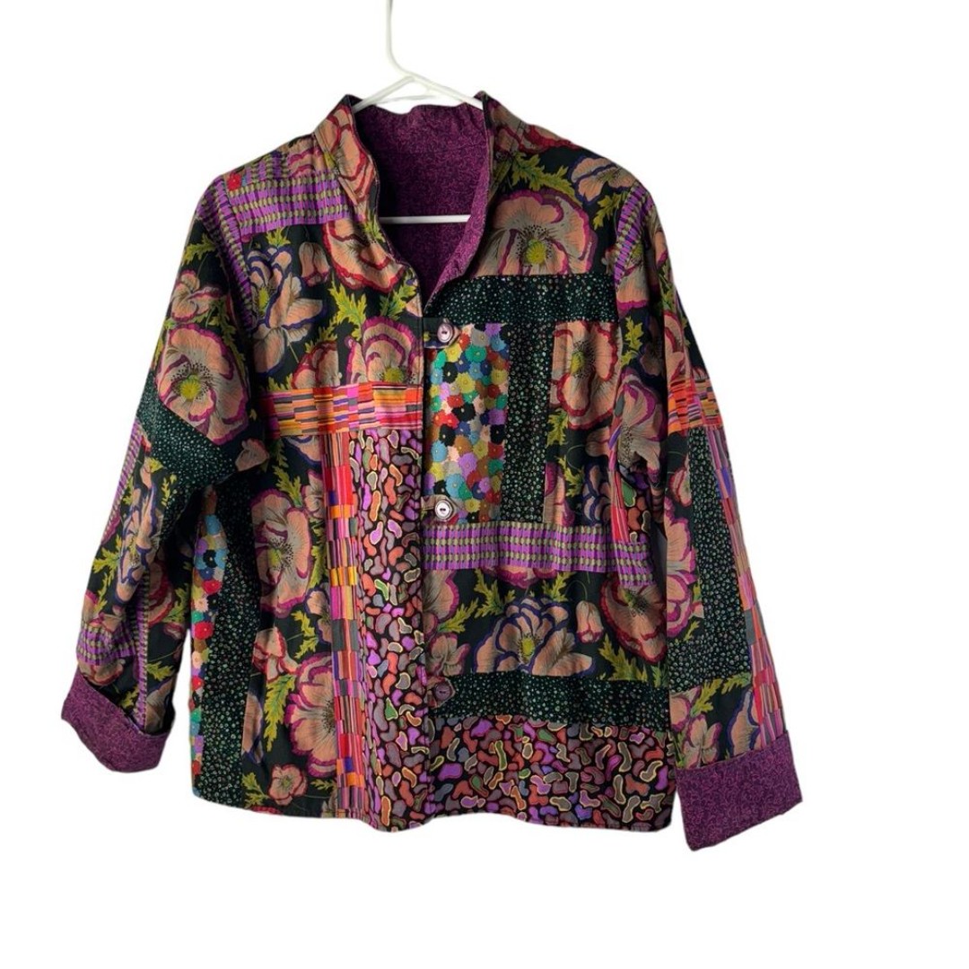 VTG Colorful Quilt Kantha Boho Patchwork Jacket size L/XL