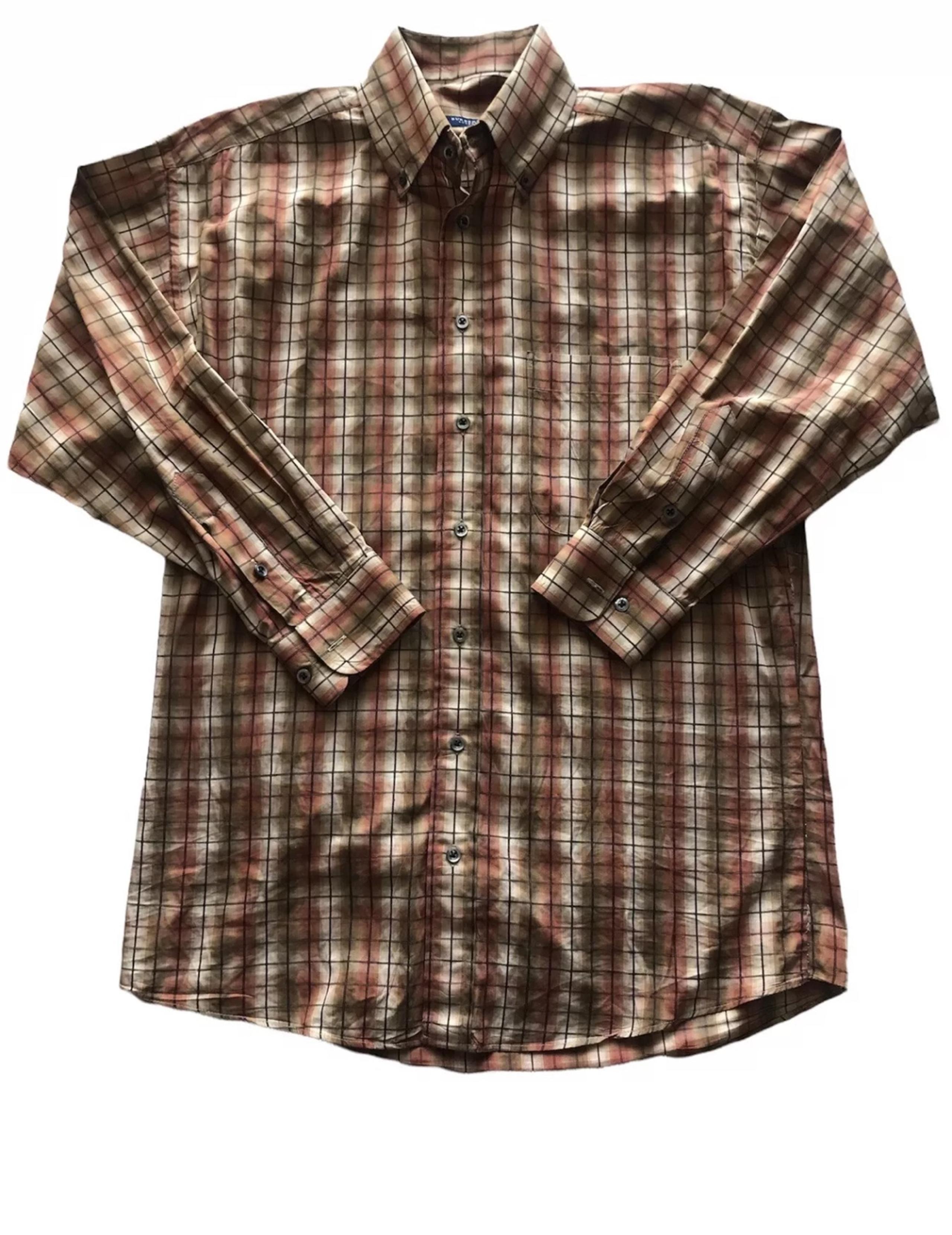 Vintage Burberry London Button Down Plaid Shirt Made In USA Mens Size Medium