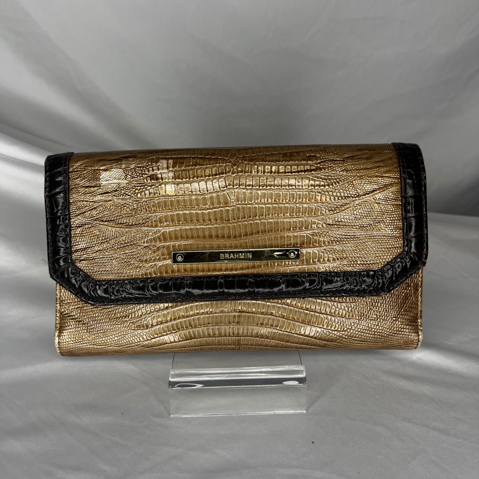 Brahmin Wallet Clutch Gold Lizard Print Leather Designer