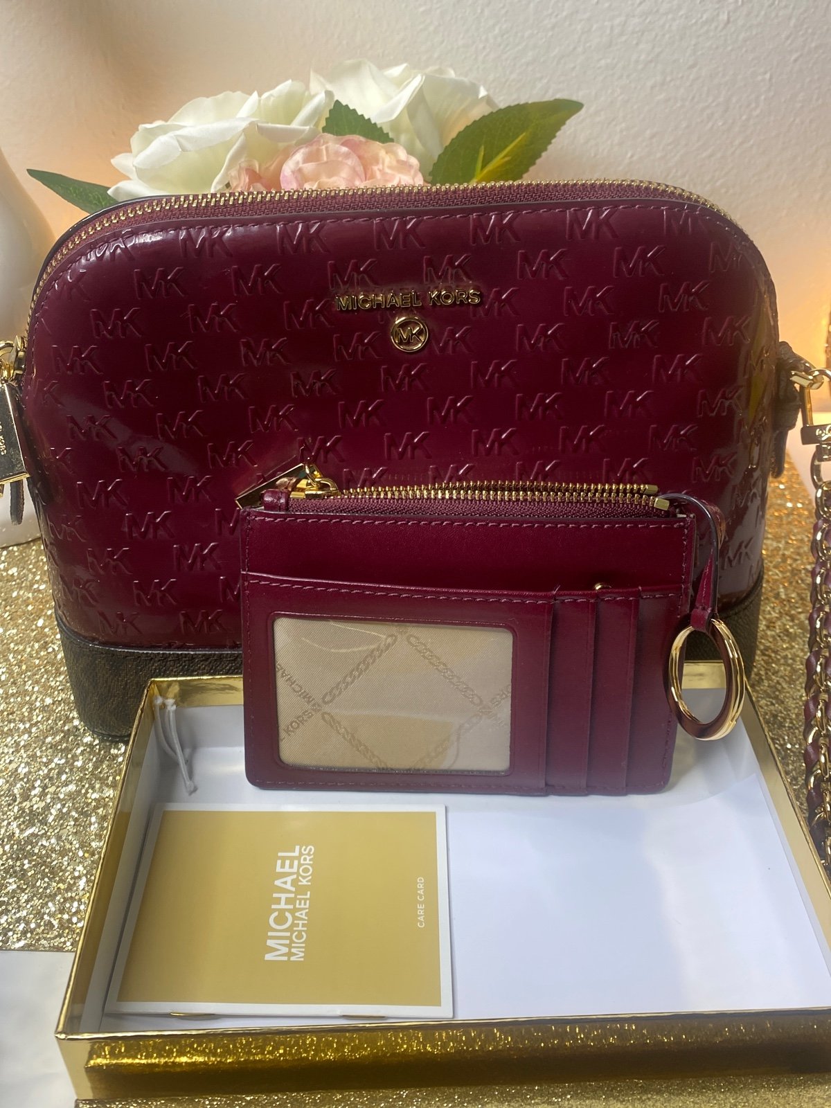 Burgundy Michael sales Kors Crossbody with card wallet