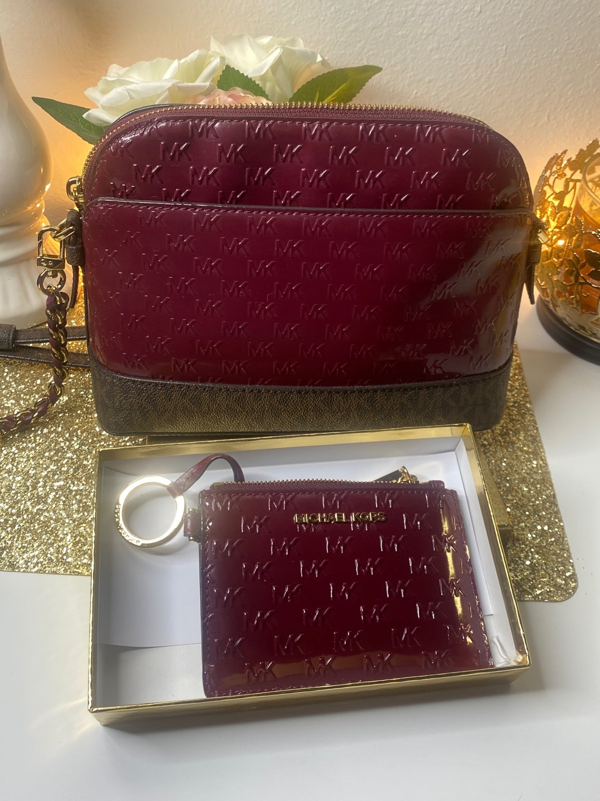 Burgundy Michael sales Kors Crossbody with card wallet