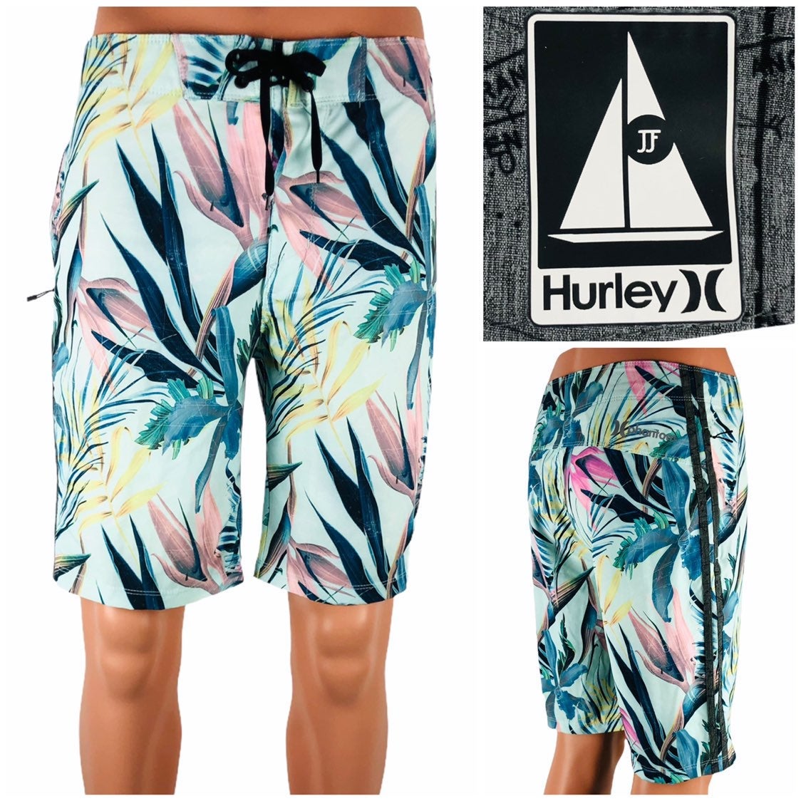 Hurley Phantom Board Shorts Men's Size 30 Nautical Map Tropical Print JF EUC
