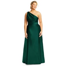 Alfred Sung Hunter Green One-Shoulder Satin Twill A-Line Maxi Gown Size 16 NWT