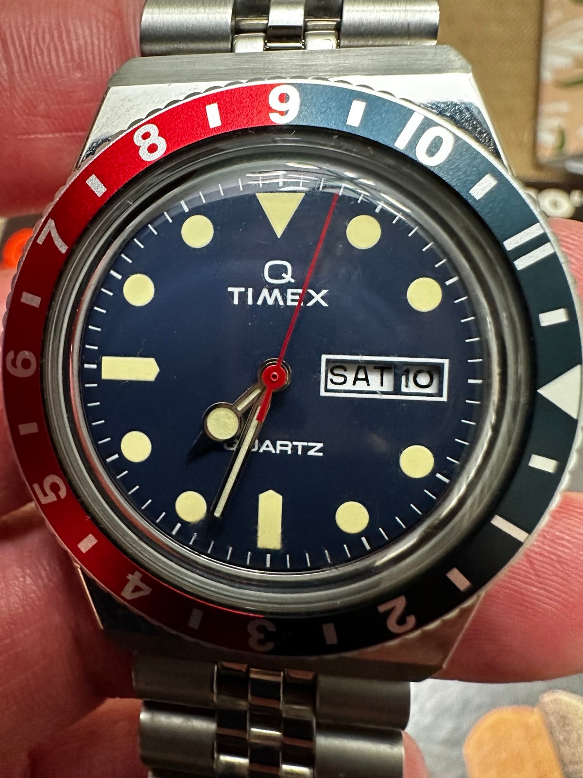 Timex Q blue dial Pepsi