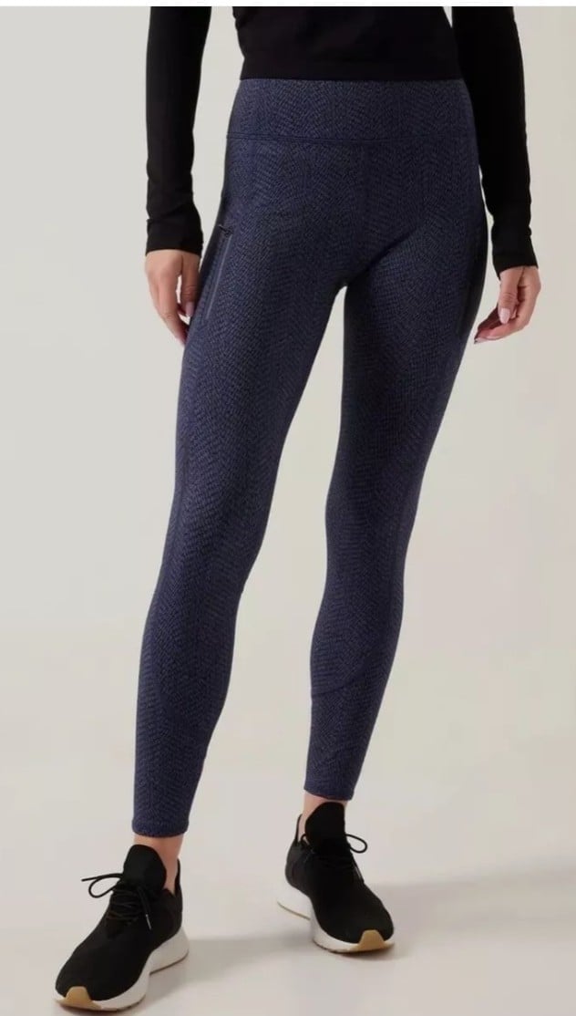 Athleta NWT 119 Rainier Textured Tight Braiden Blue/Black Small