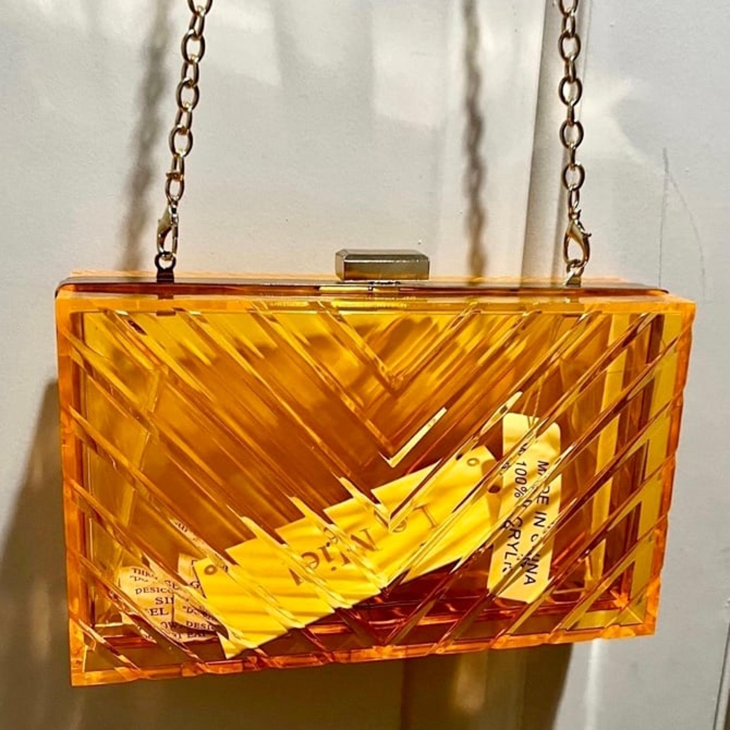 NWT Le Miel Vintage Orange squared Clear Acrylic shoulder/ crossbody bag