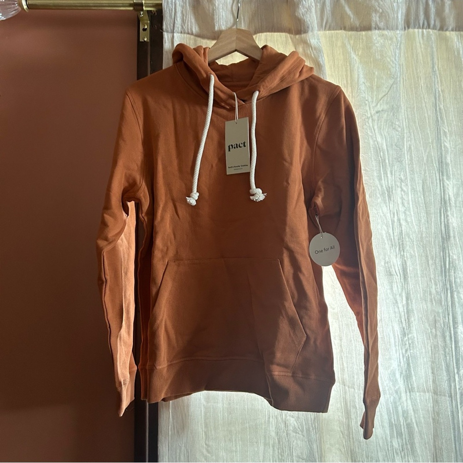 Pact Lounge Pullover Hoodie Sweatshirt Unisex Amber Brown Orange NWT Size XS