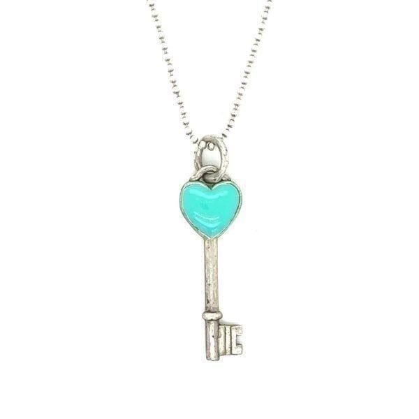 T&Co. 925 Heart Key Teal Pendant With Beaded Chain