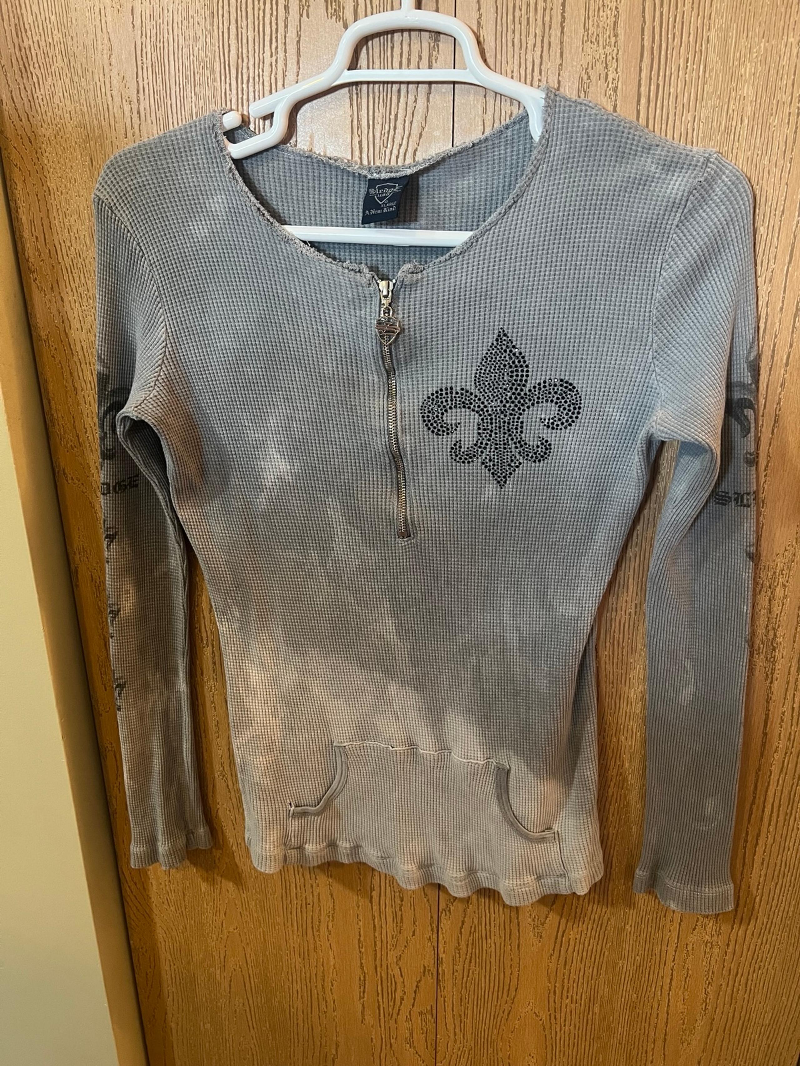 SLEDGE USA Women's Vintage Y2K Gray Waffle Knit Half Zip Pullover Size XL