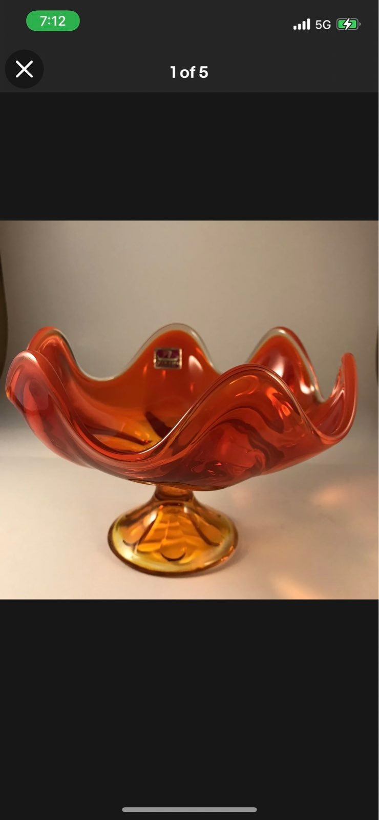Vtg Viking Glass Amberina Pedestal Bowl Epic Six Petal Compote Dish 7