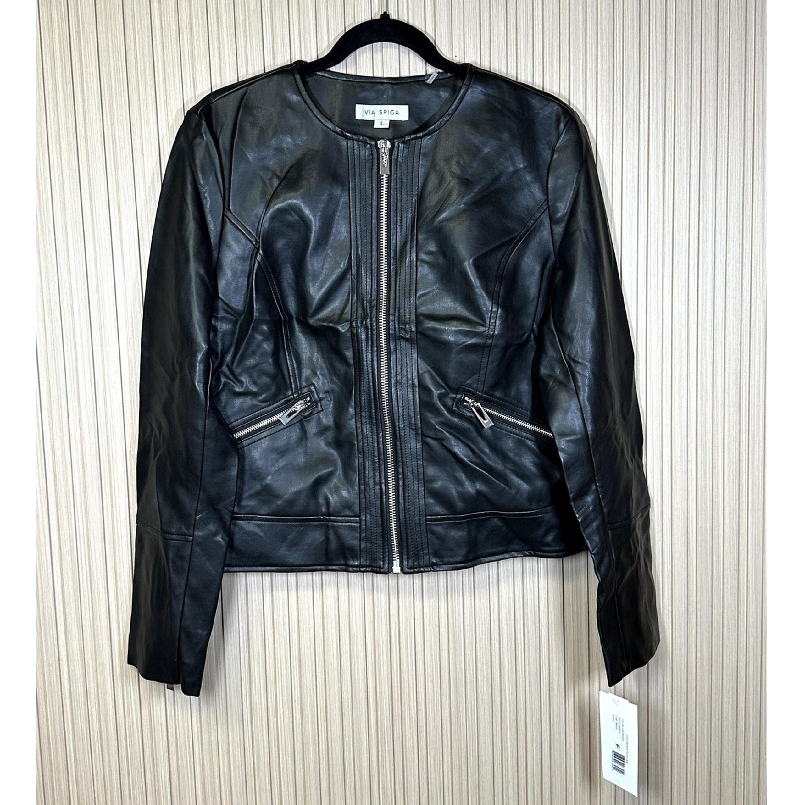 Via Spiga Collarless Faux Leather  Women's Jacket Size L