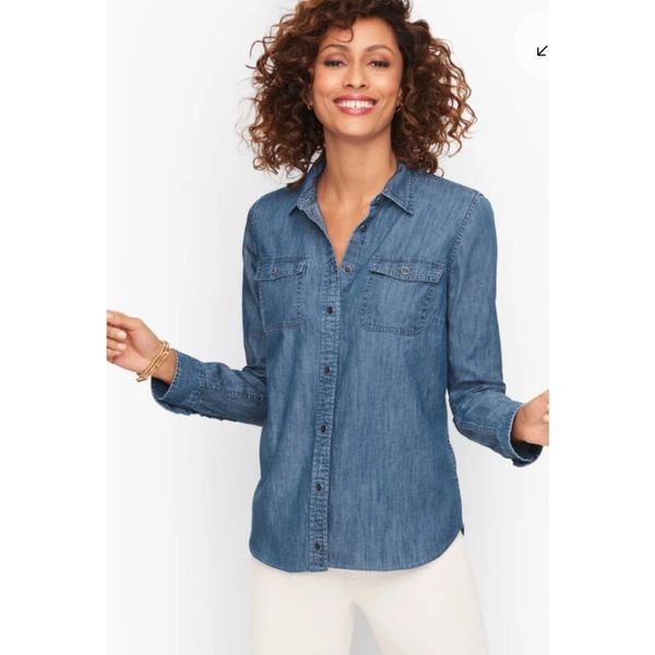 Talbots Womens Cotton Denim Button Down Roll Tab Sleeve Shirt Blue Size 20 NWT