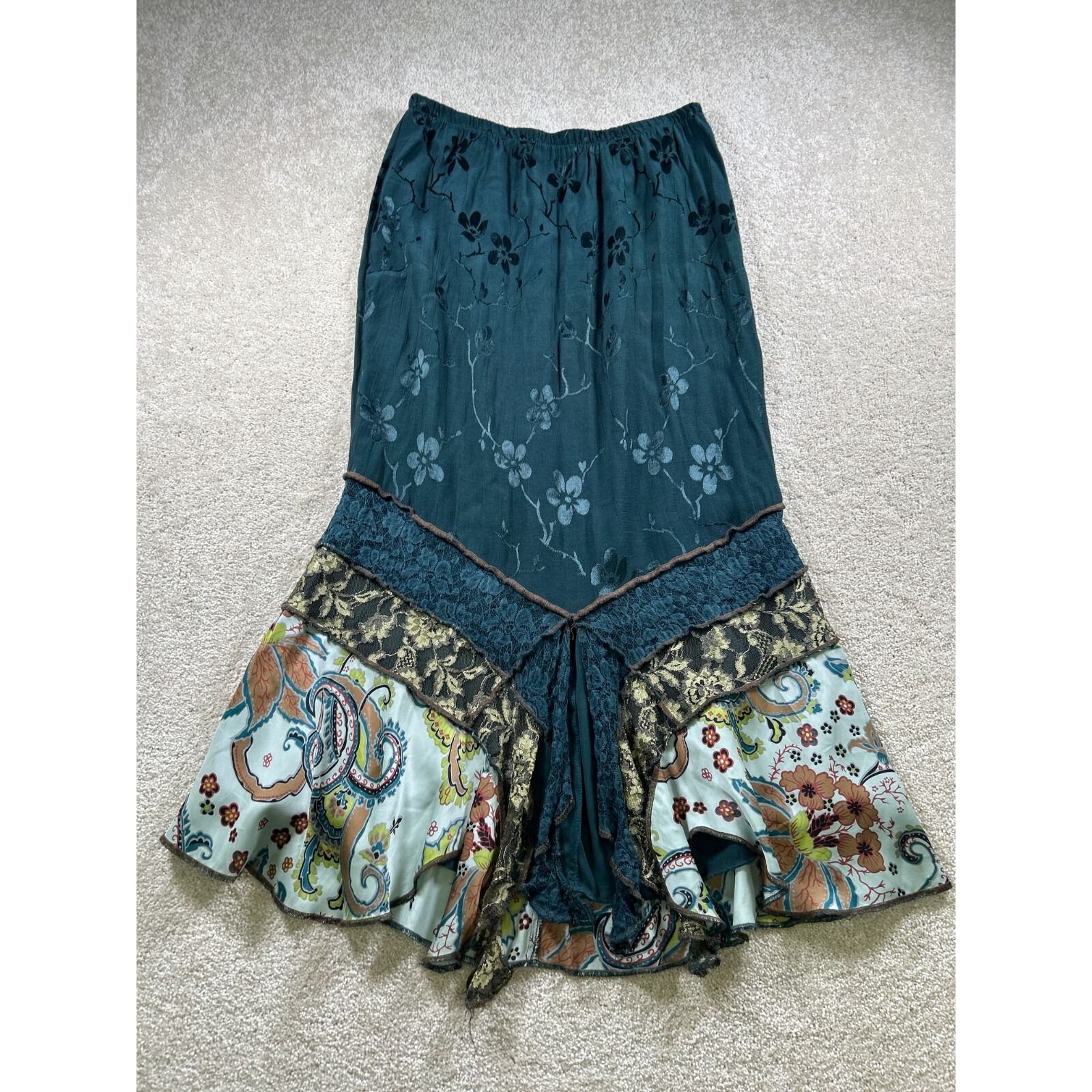 Vintage Spencer Alexis Womans Size L Skirt Boho Color Block Fairy Floral