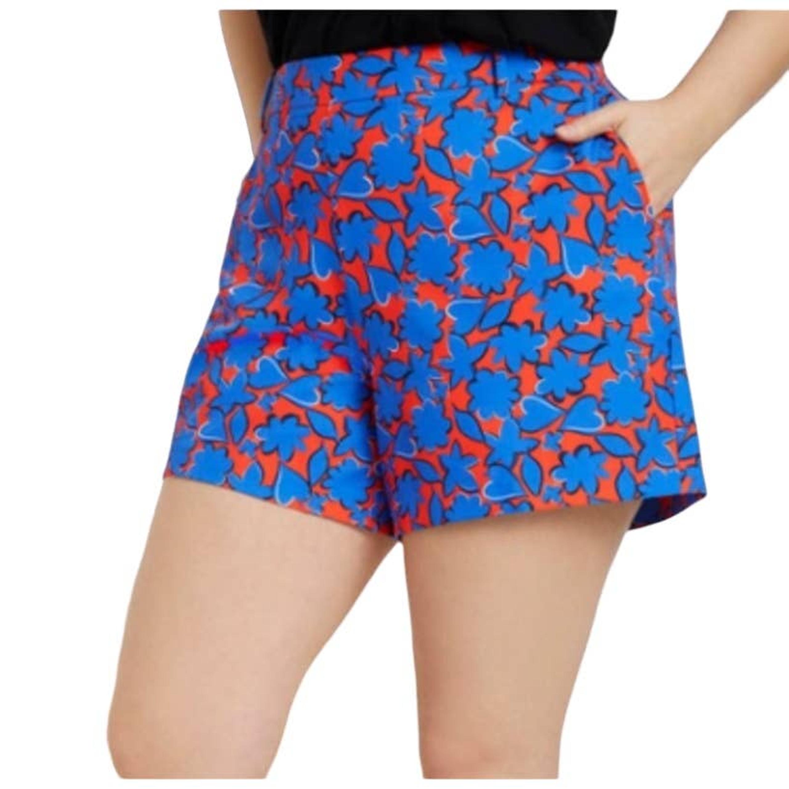 Eloquii High-Waisted Floral Print Pocket Shorts Red Blue Women's Plus Size 16
