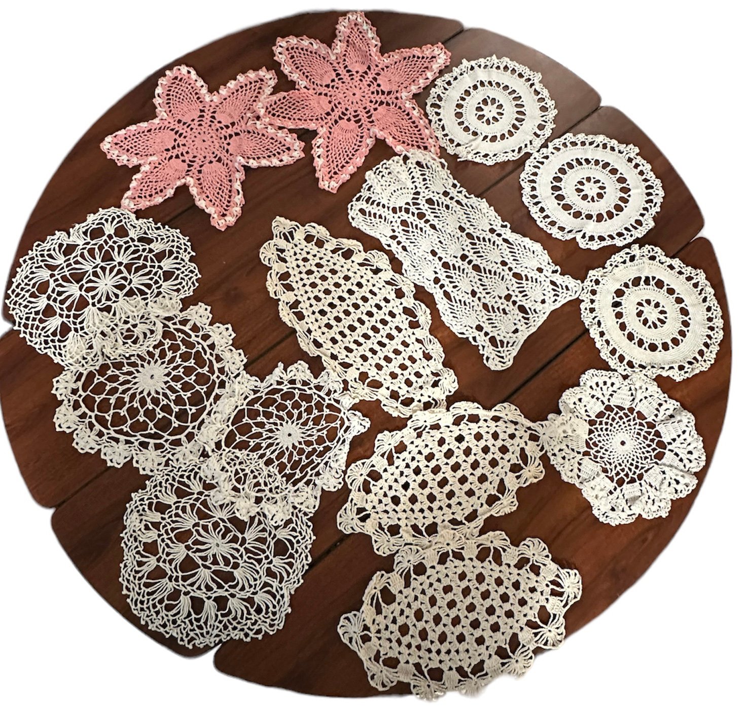 Lot of 13 Vintage Hand Crocheted Doilies & Runners - Different Sizes & Shapes