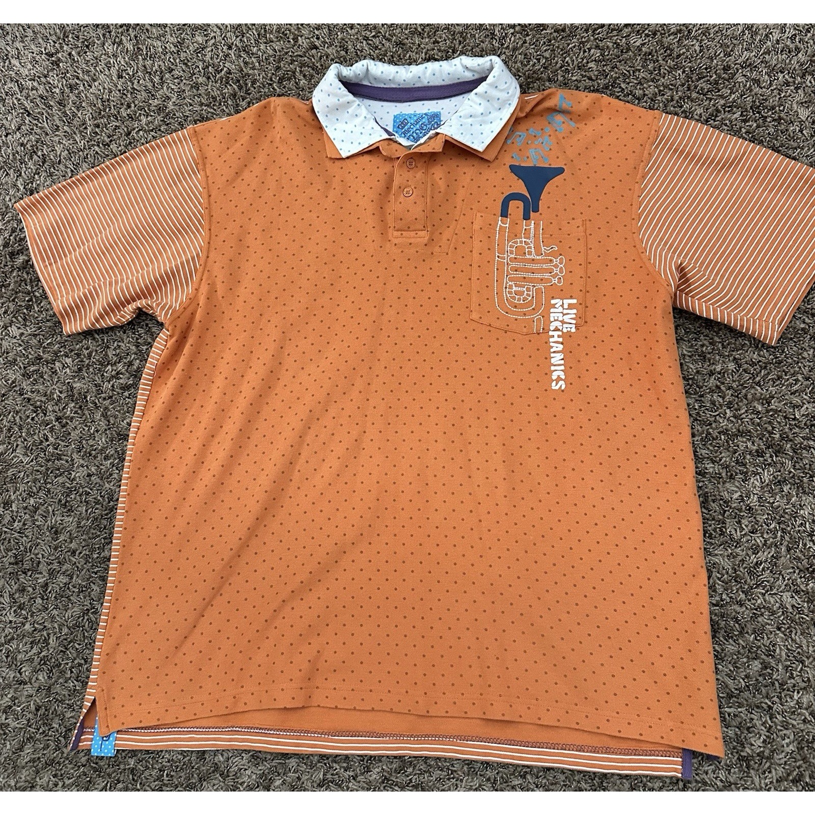 Live Mechanics Orange Graphic Sweater Polo Shirt Music Africa Mens Size XL