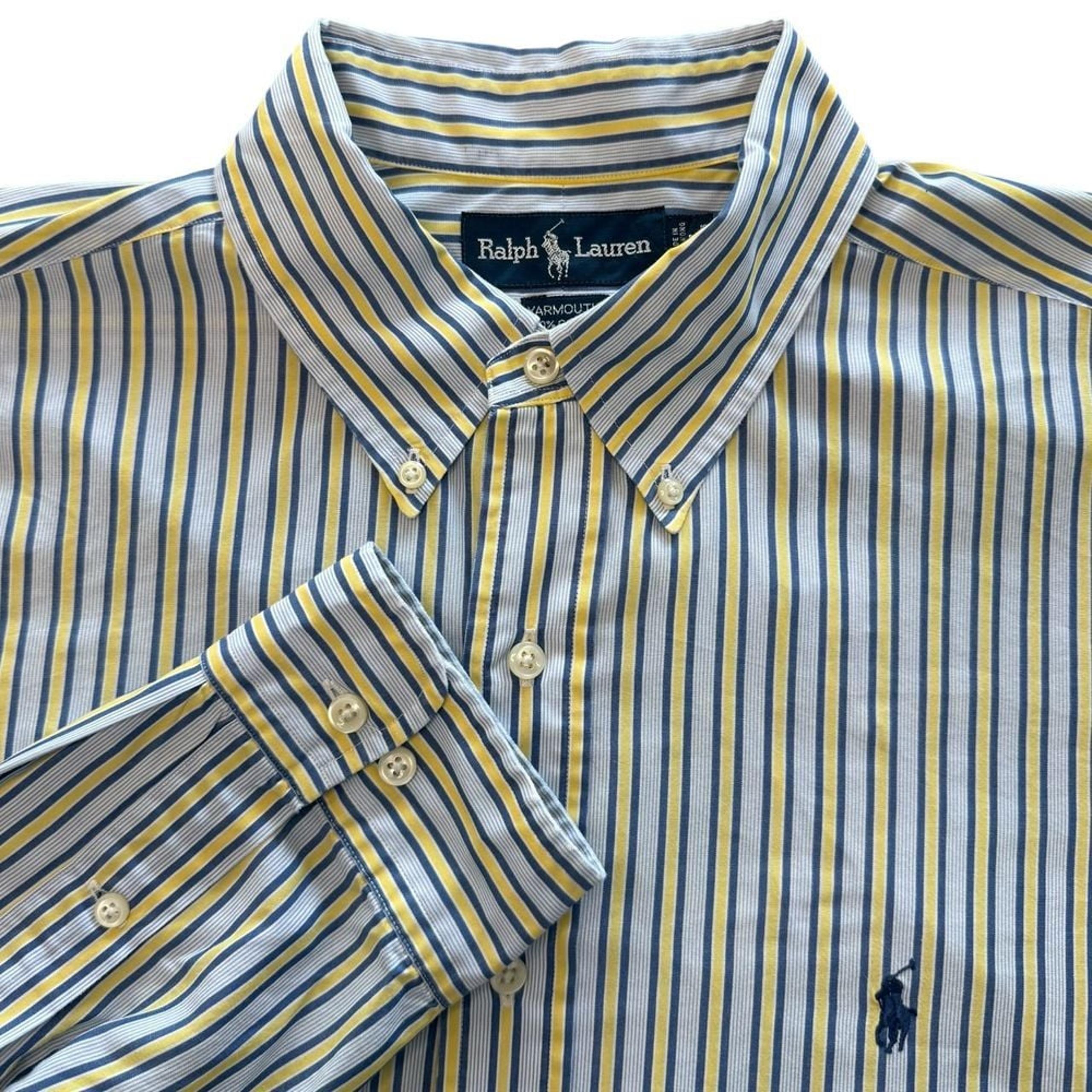 Ralph Lauren Blue/Yellow Striped Oxford Button Down Shirt Size 17 34/35