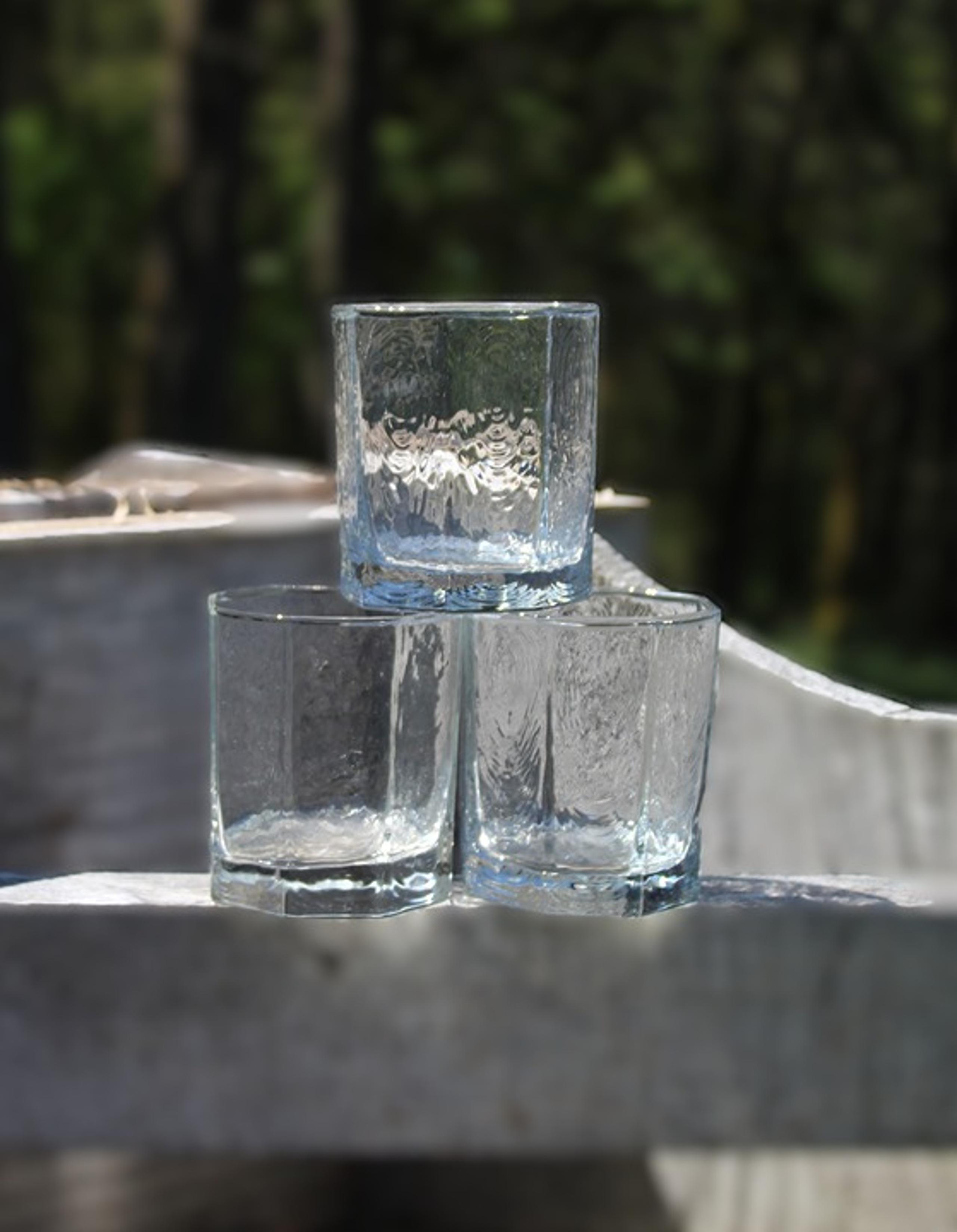 LIBBEY Set of 3 Facets clear Rocks Old Fashioned Glass 3.5” tall Textured