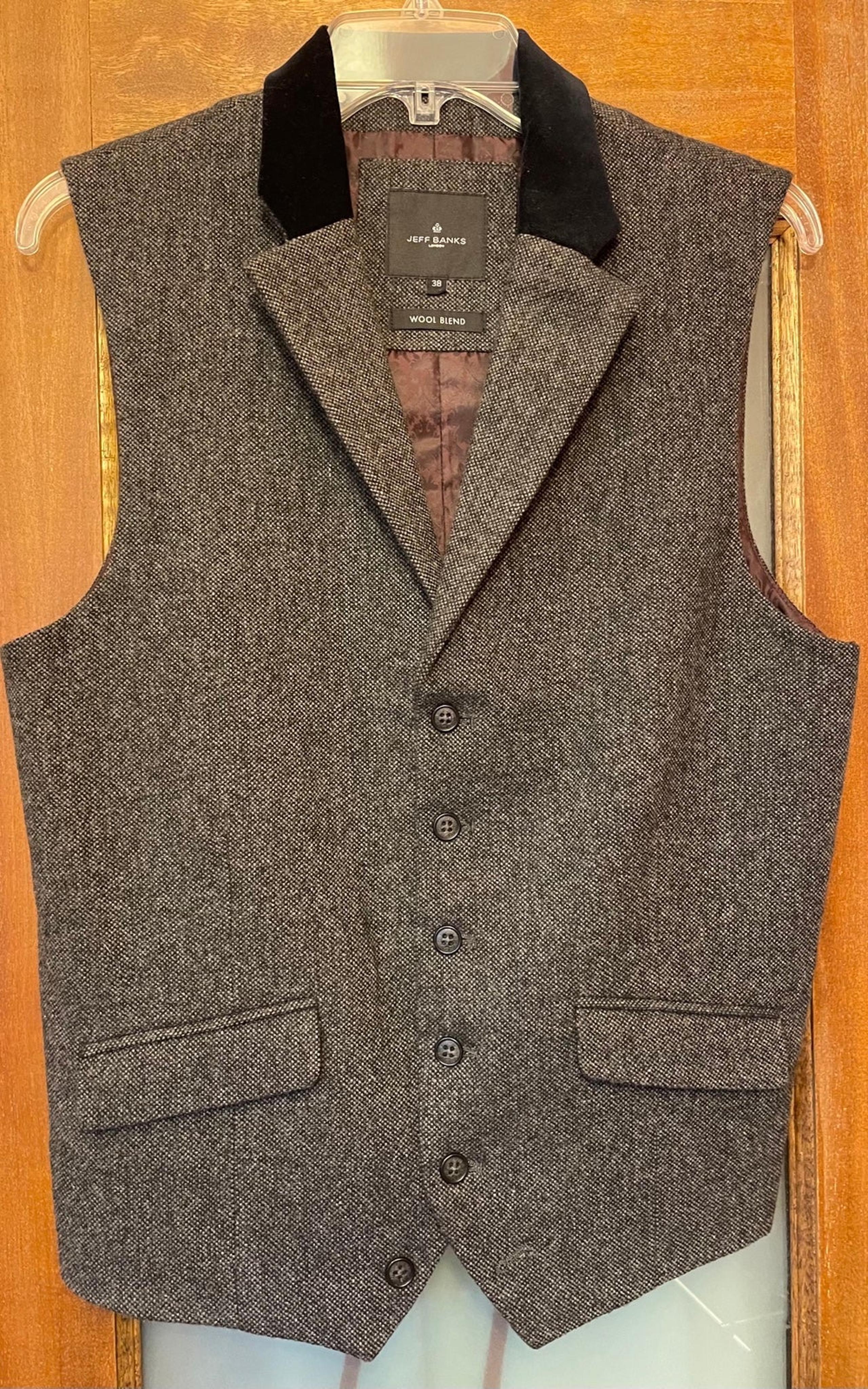 Jeff Banks London Men Wool Blend Charcoal Grey Button Up Vest-38