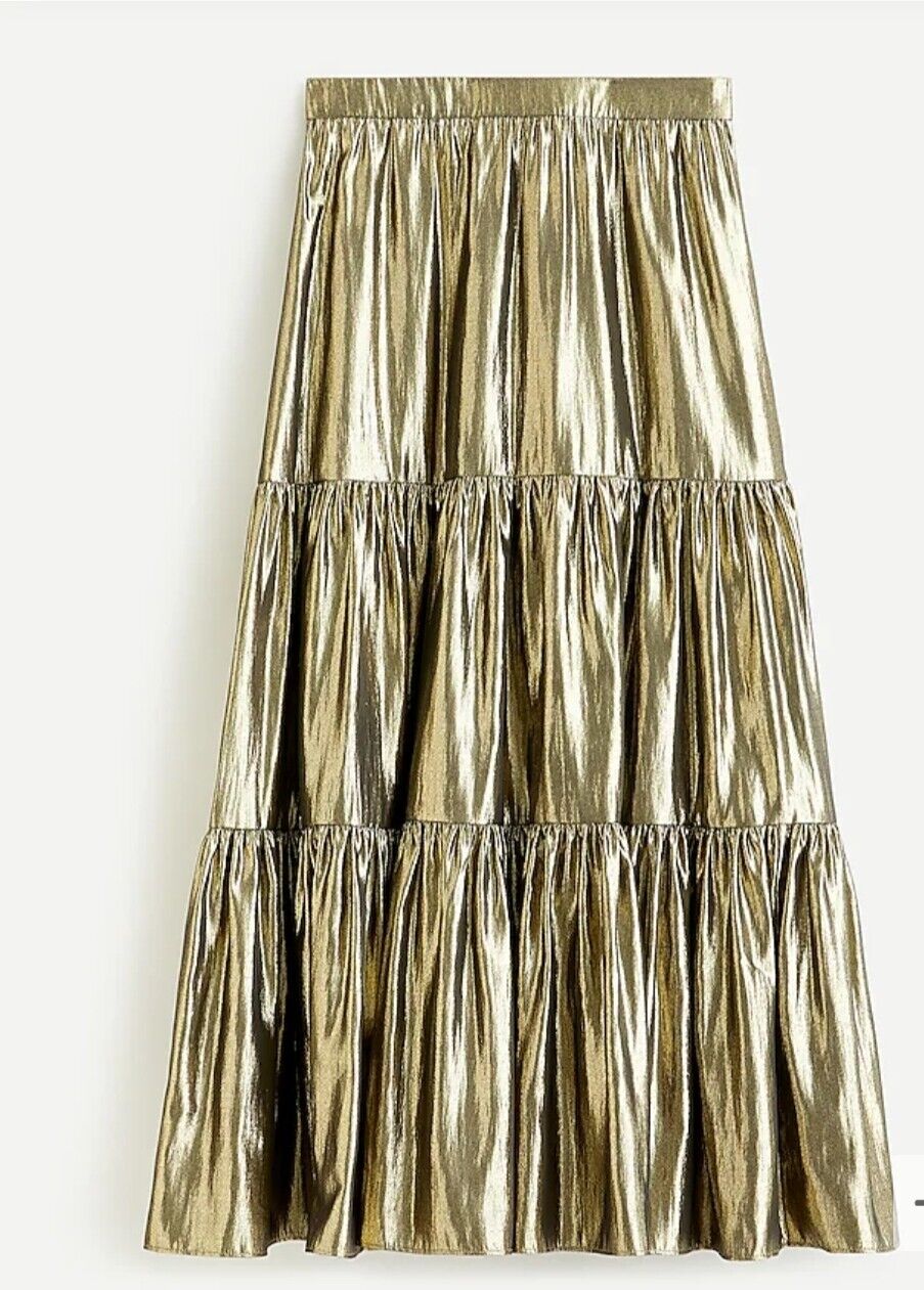 J. Crew Gold Metallic Pleated Chiffon Lamé Skirt S 248
