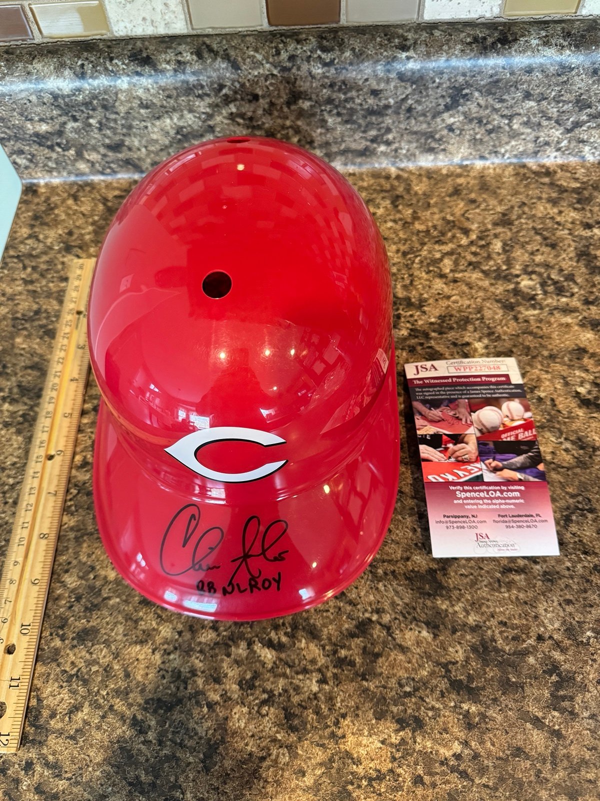 Chris Sabo Cincinnati Reds Autographed Baseball souvenir Helmet JSA 88 ROY