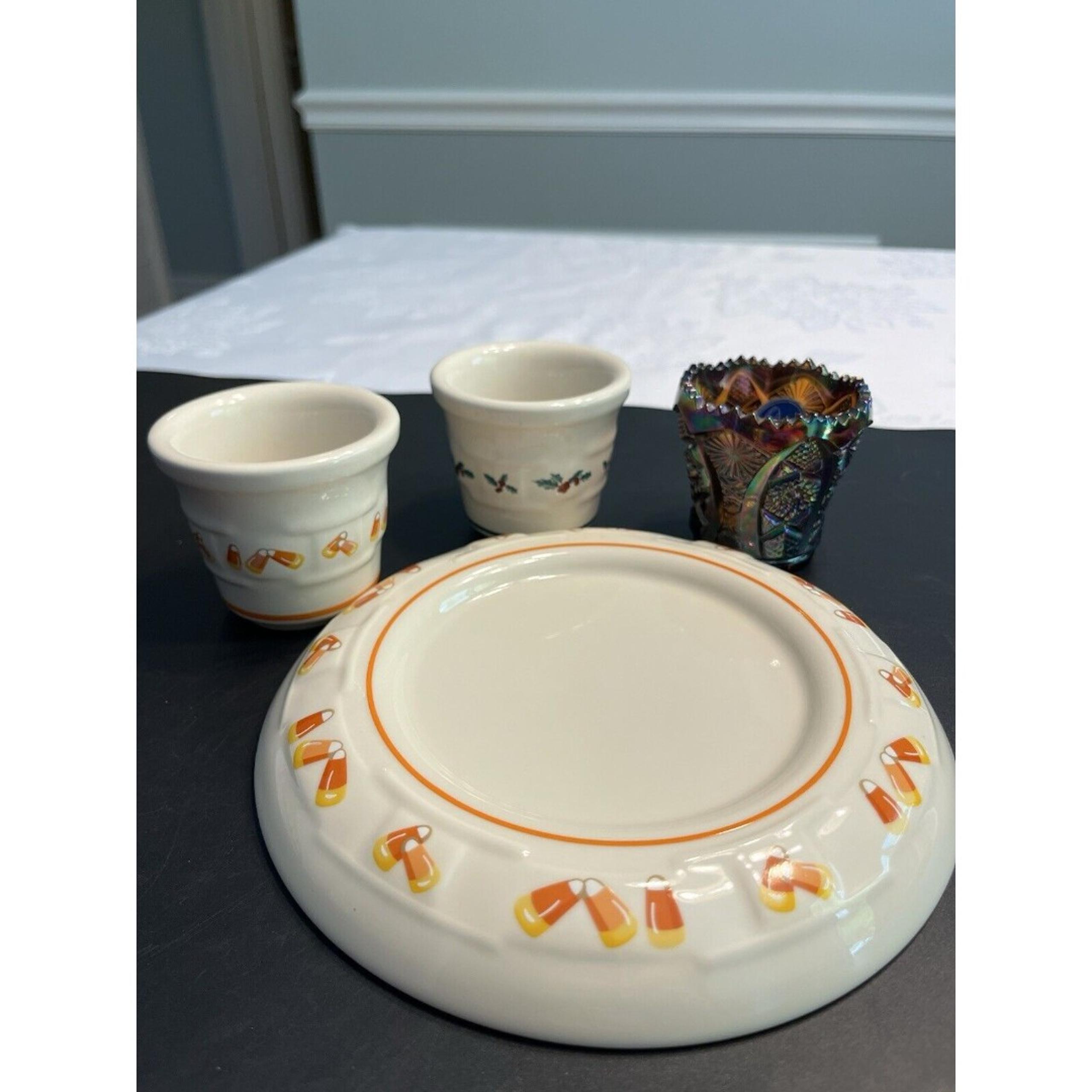 Lot of 4 Longaberger Candy Corn Christmas Holly Candle Holders