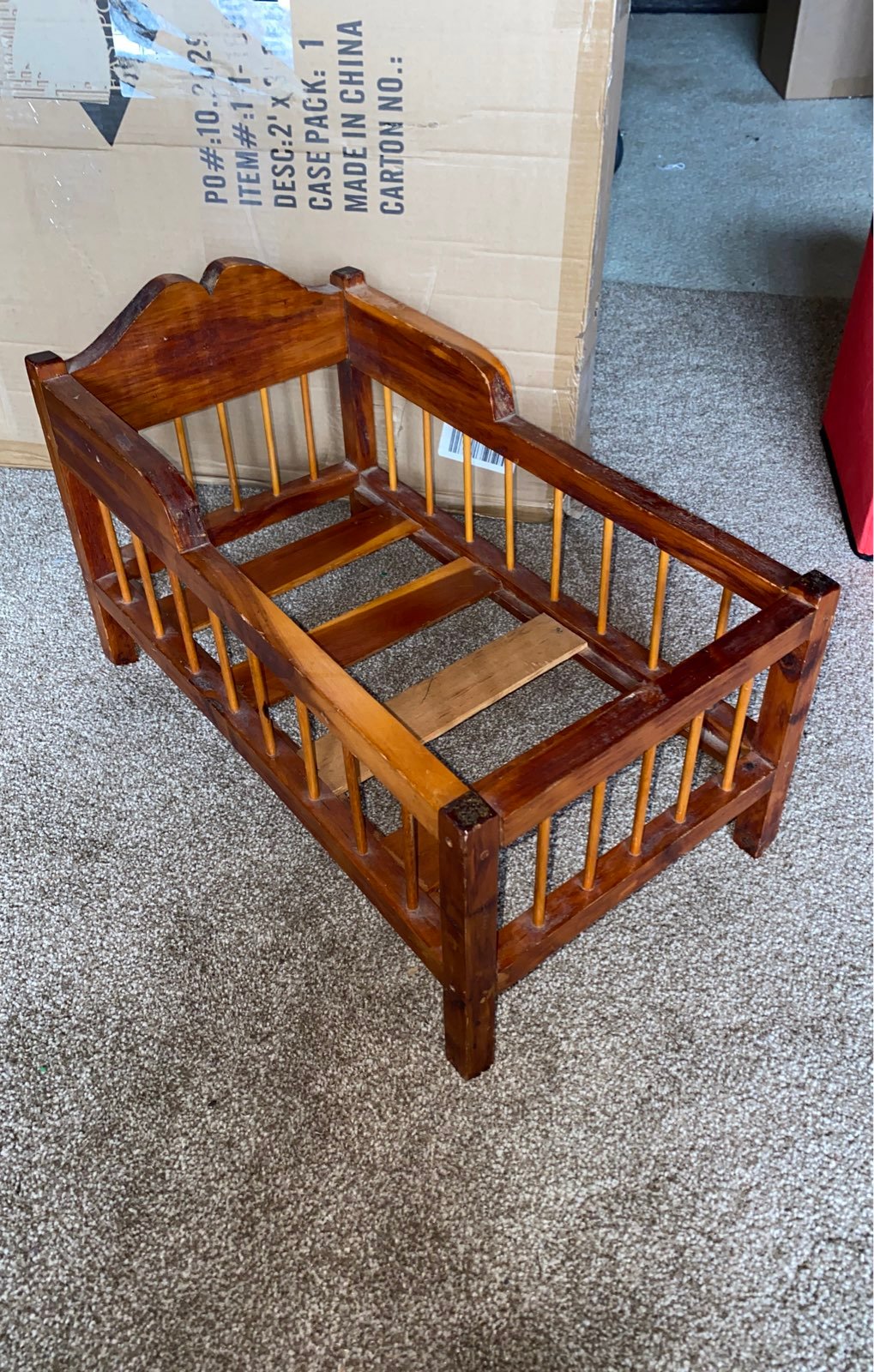 Vintage woodem doll crib cradle