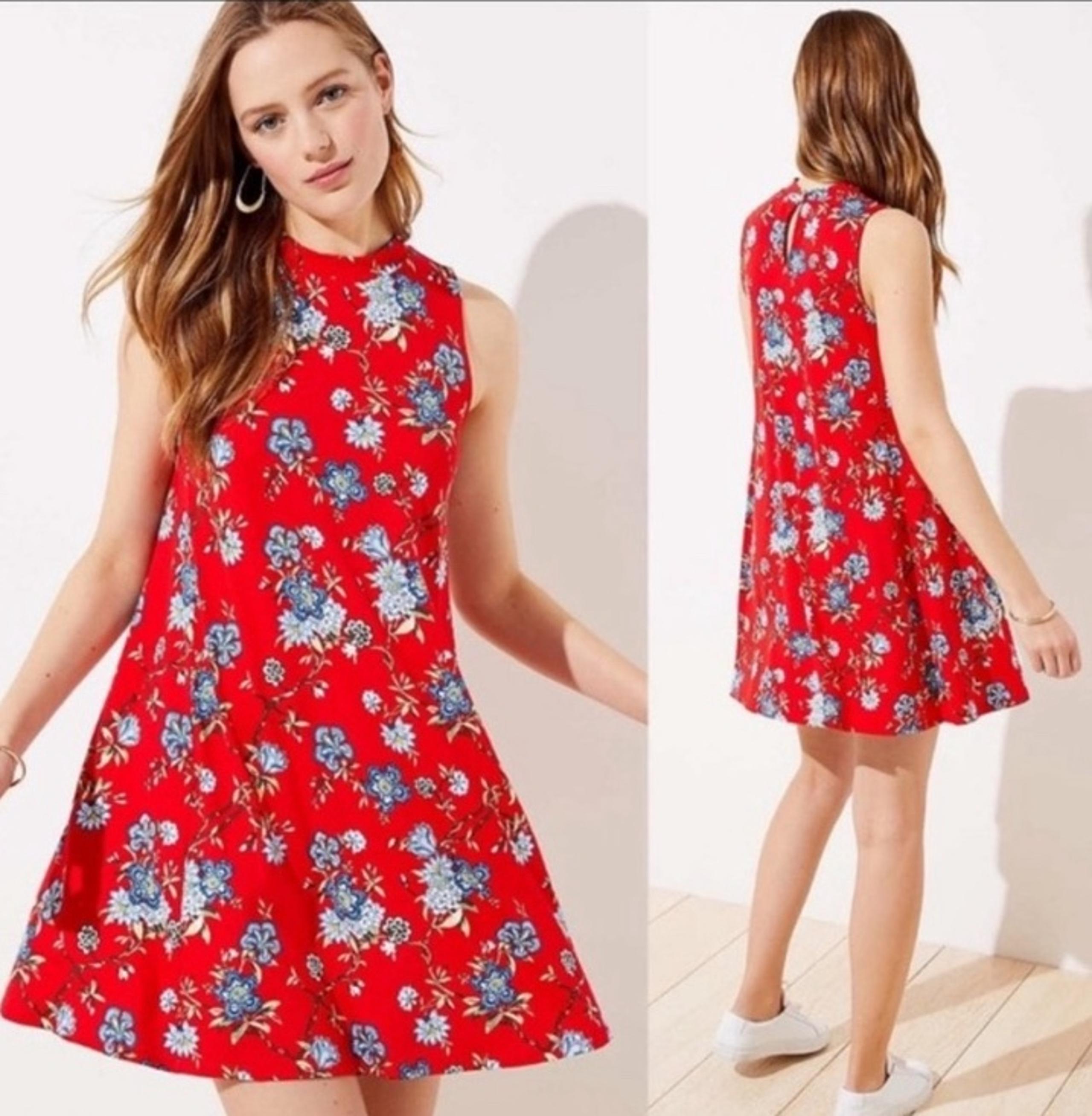Loft Red Floral Sleeveless Swing Dress - Sz XL - New with Tags