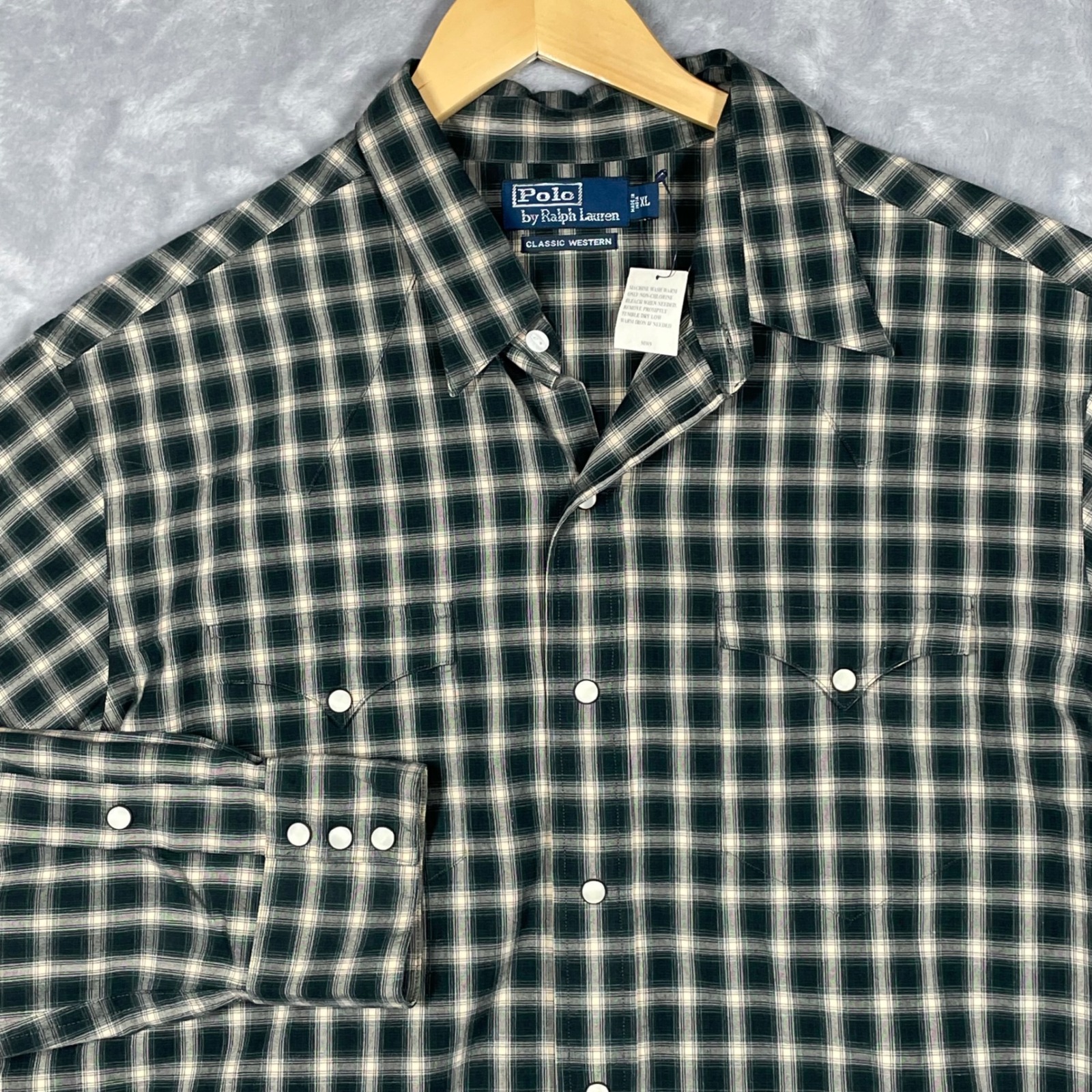 Polo Ralph Lauren Western Plaid Shirt Mens XL Pearl Snap Long Sleeve Green