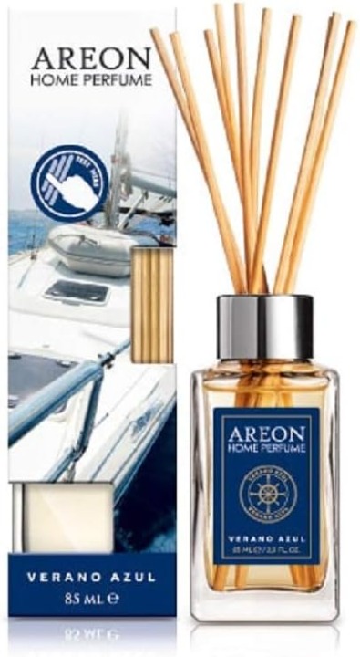 AREON Home Luxury Perfume Reed Diffuser + 10 Rattan Reeds, Verano Azul (Seashore