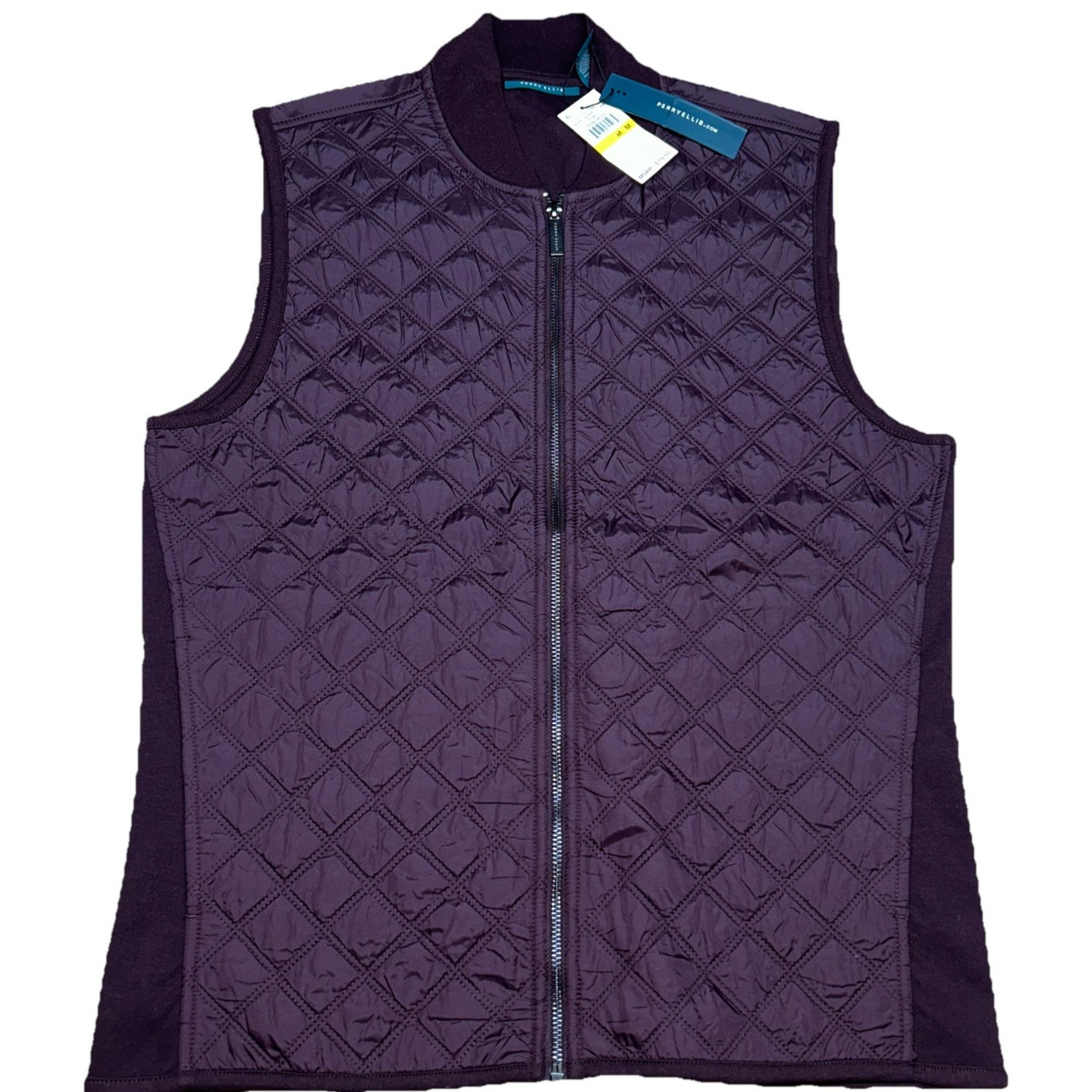 Perry Ellis Mens Medium Nylon Quilted Sleeveless Vest, Cherry Red, $79.50
