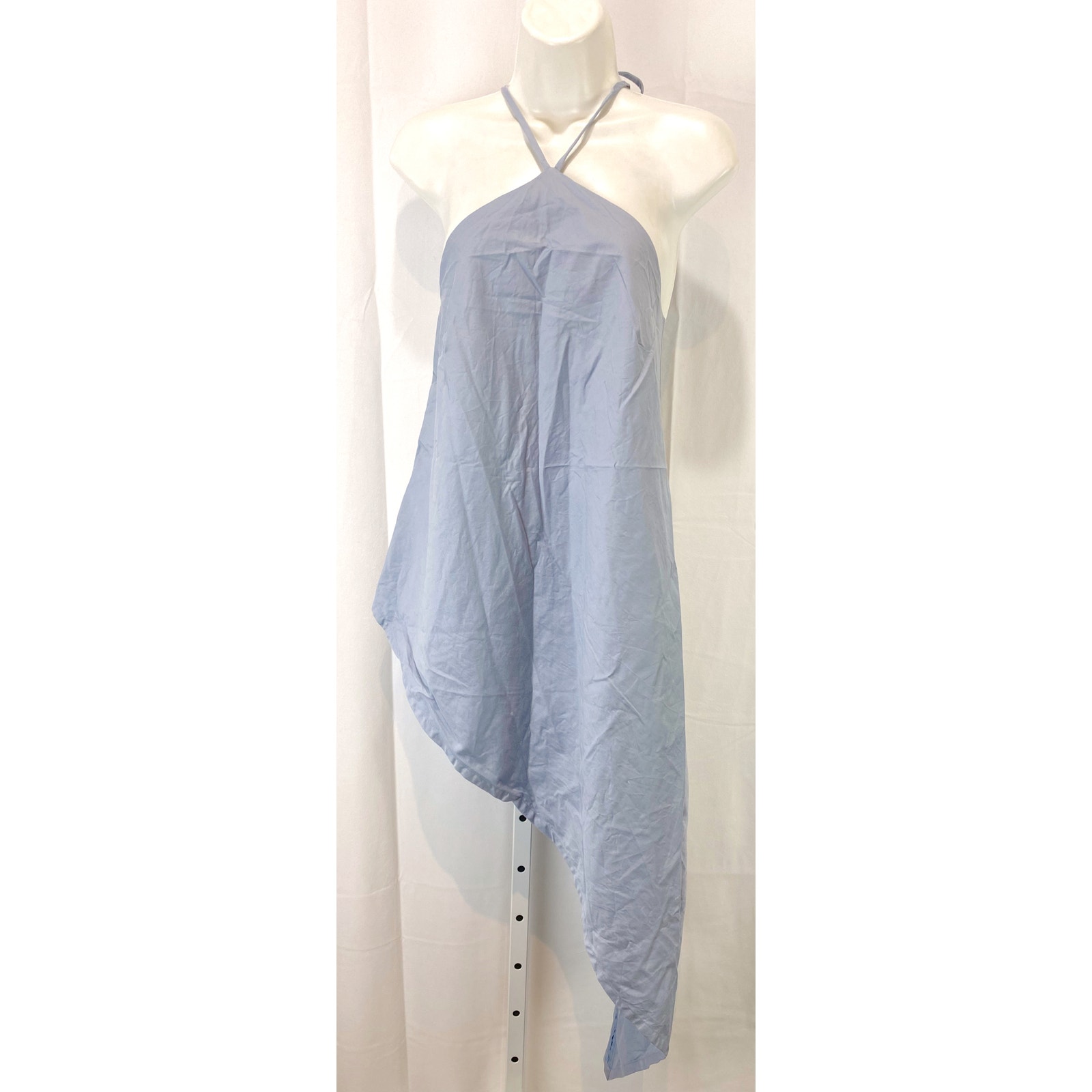 M2057 Maria Pinto Tie Neck Asymmetric Tunic Top Stretch Cotton Dusty Blue Size S