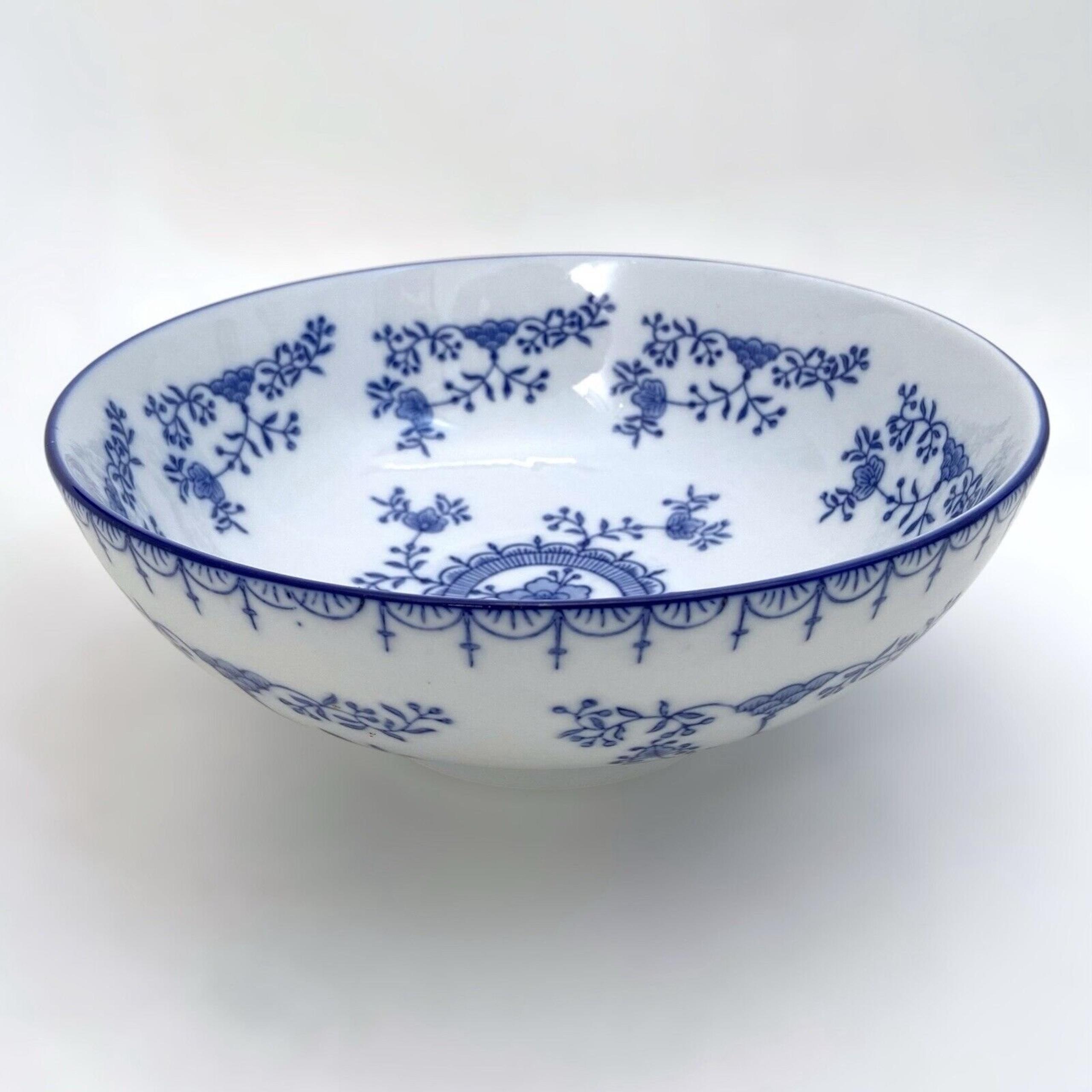 Vintage Large Blue and White Royal China Blue Lace Denmark Style Serving Bowl