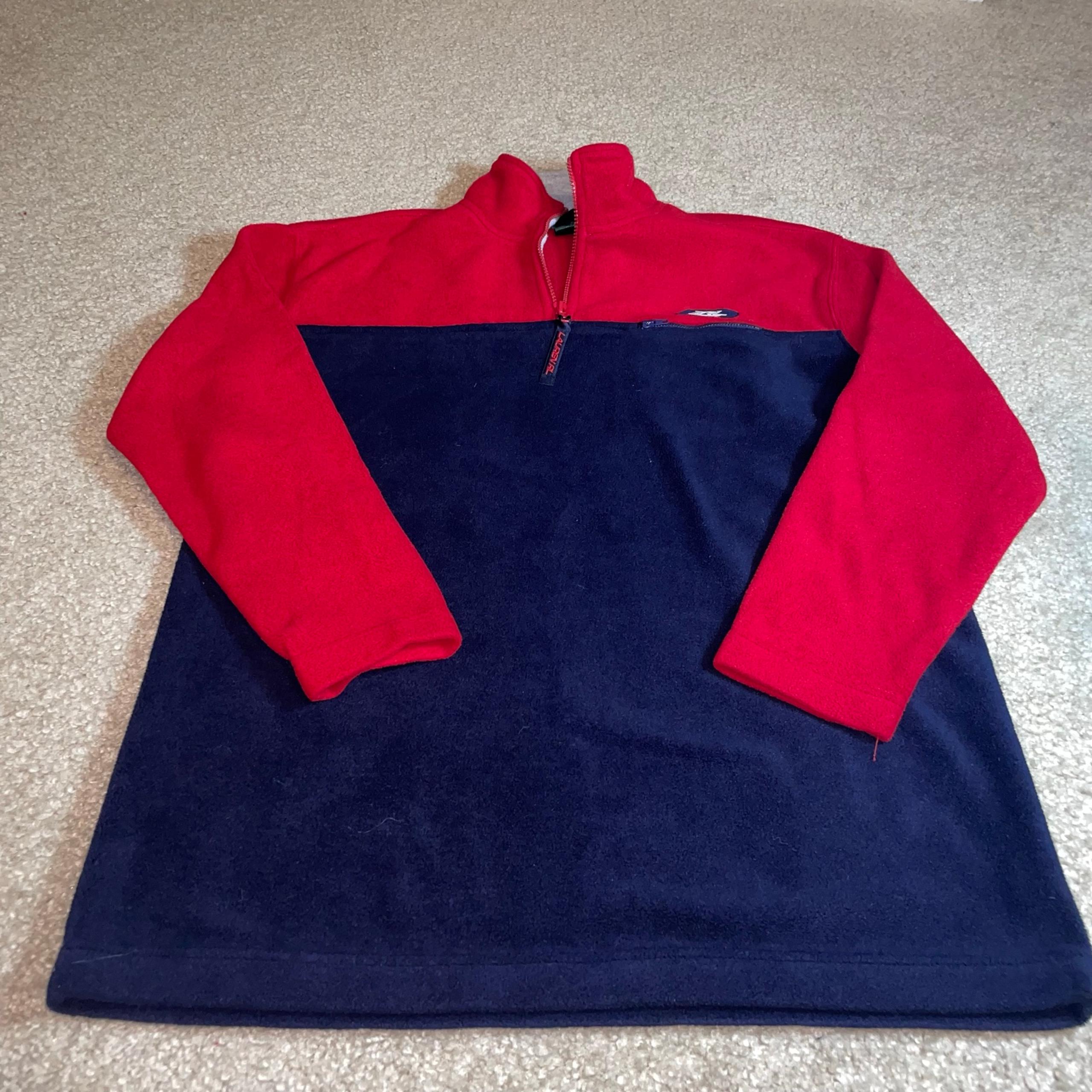 Sweater Mens Medium Red Blue Fleece 1/4 Zip Pullover 2129 - Lauren Ralph Lauren