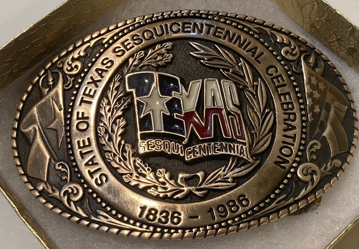 Vintage Metal Belt Buckle, Brass, Texas, State of Texas Sesquicentennial