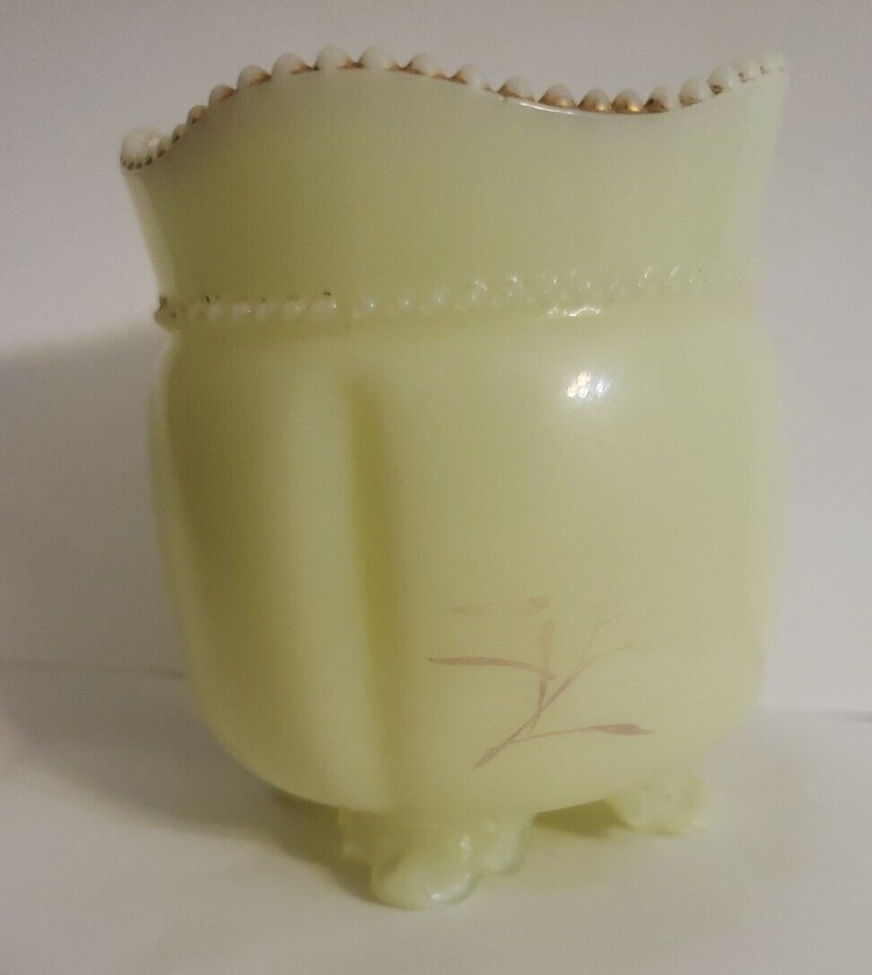 EAPG Tartentum Glass Gold Beaded Uranium Custard Toothpick Jar Holder