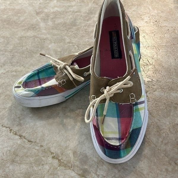 US POLO ASSN Pastel Plaid Boat Shoes