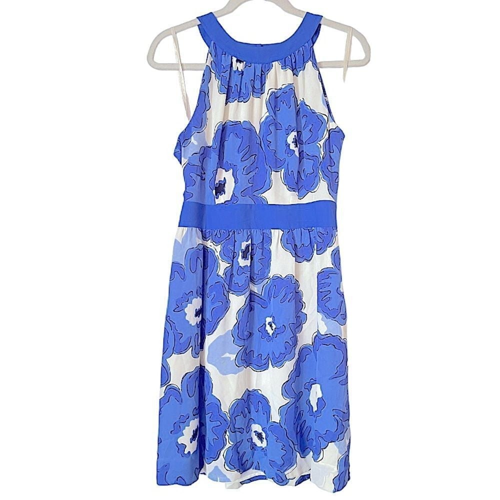 Vineyard Vines Silk Blue & White Floral Dress 8