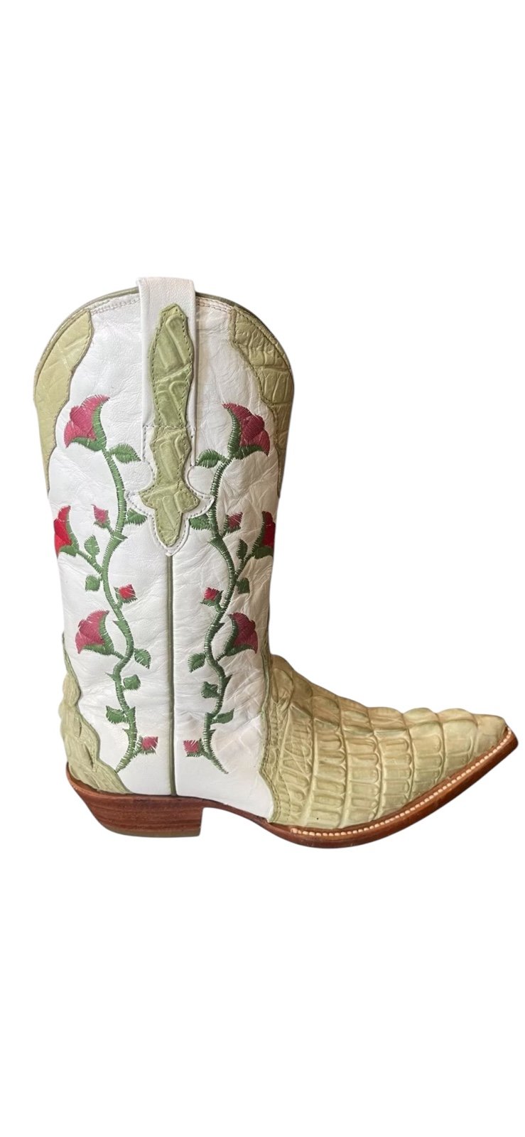 Botas Aguila Real Crocodile Boots Green Floral Leather Women’s Size 4.5