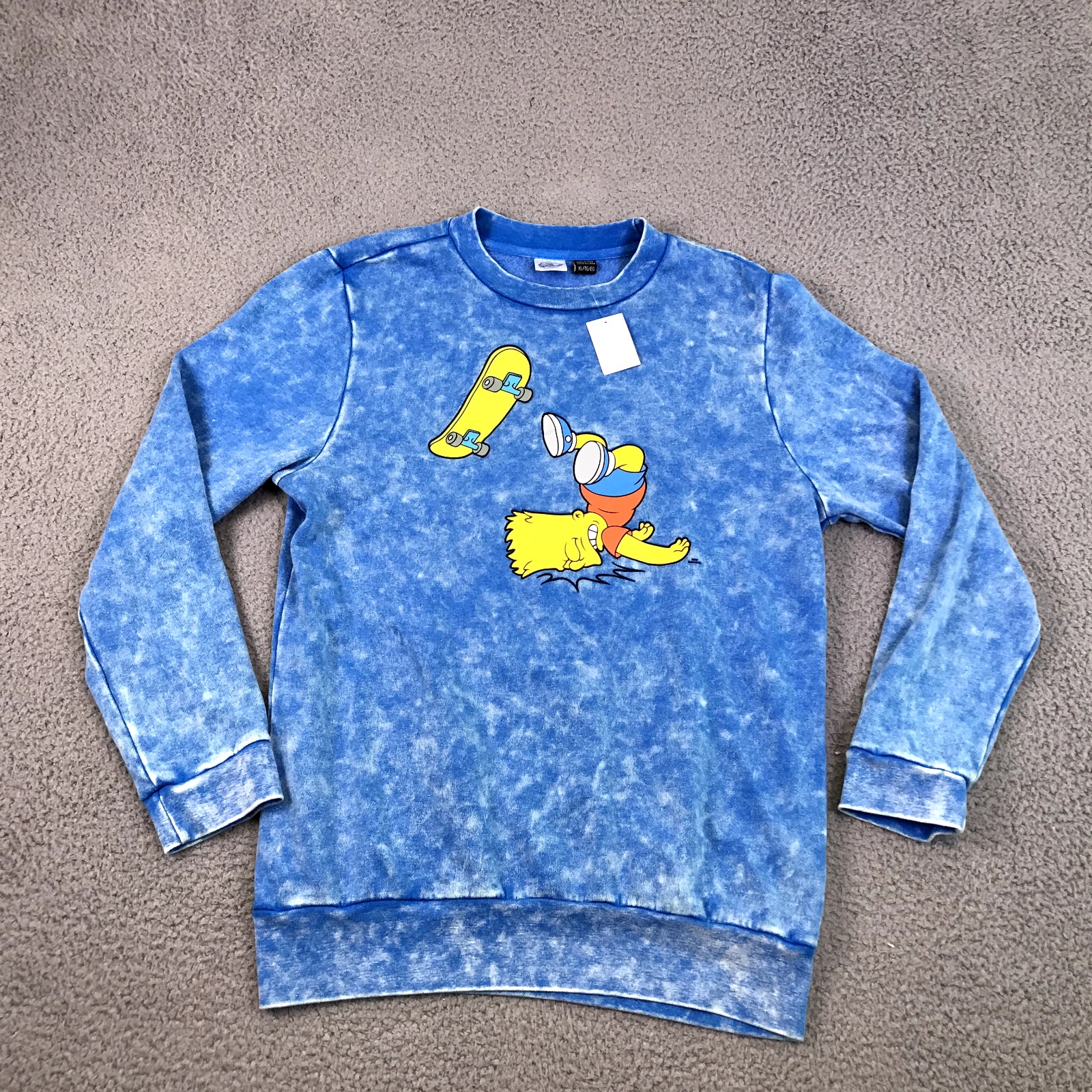 The Simpson Bart Simpson Skateboard Sweatshirt Men's XL (M) Blue Tie Dye NWT