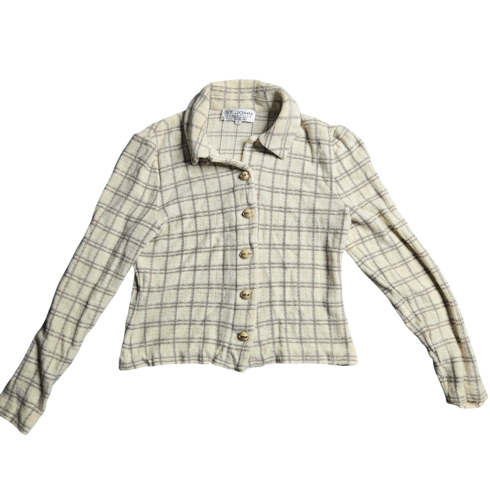 St. John Collection by Marie Gray Tweed Plaid Knit Jacket Size: 6