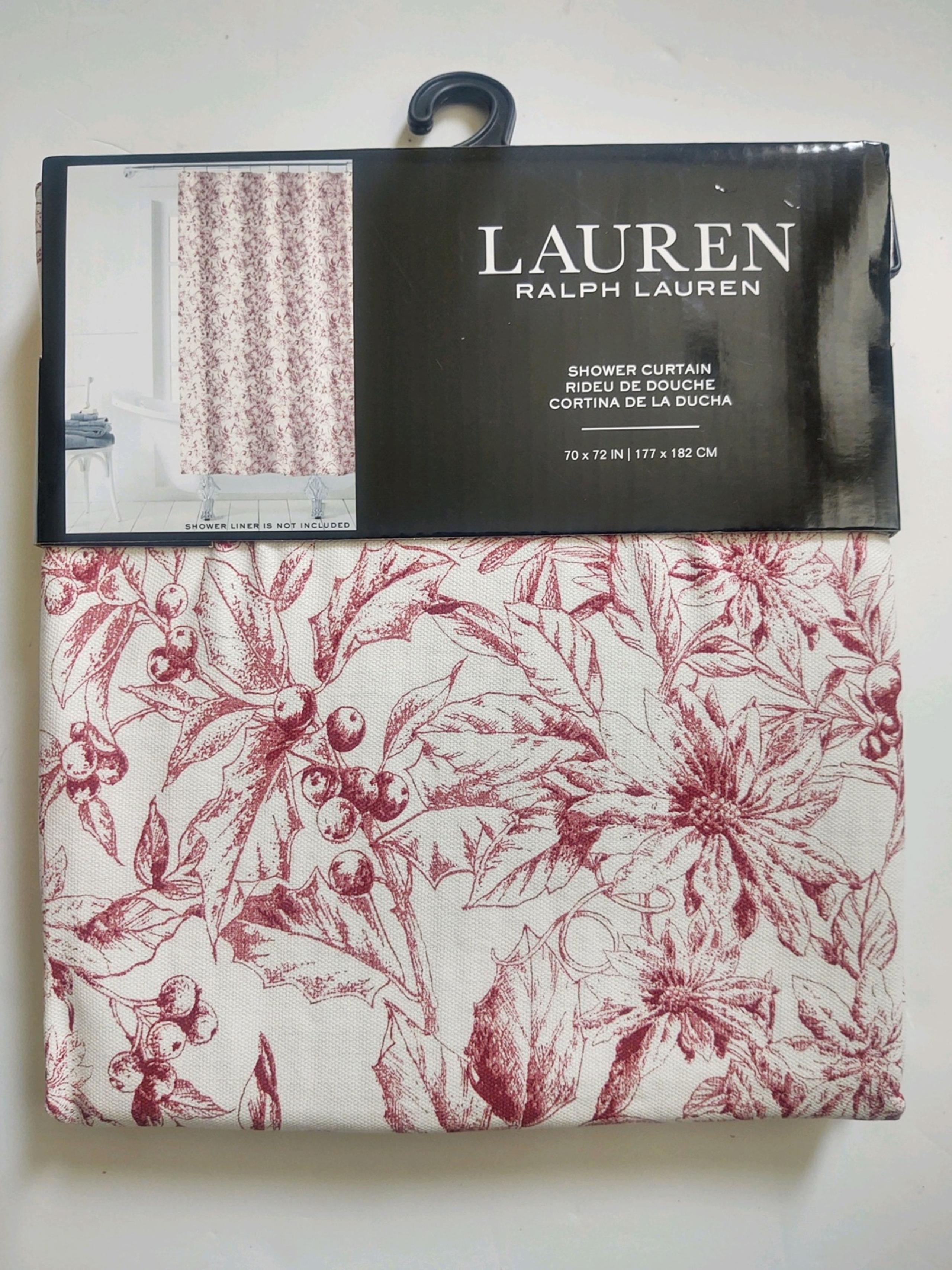 LAUREN Ralph Lauren Holiday Shower Curtain - Cotton - Red Floral - 70” x 72”