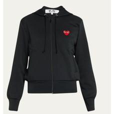 Comme Des Garçon Play Heart Logo Black Zip Hooded Sweatshirt in Size Small.