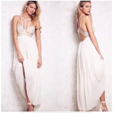 Free People Sacred Geometry Romantic Boho Embroidered White Maxi Dress, Size 0