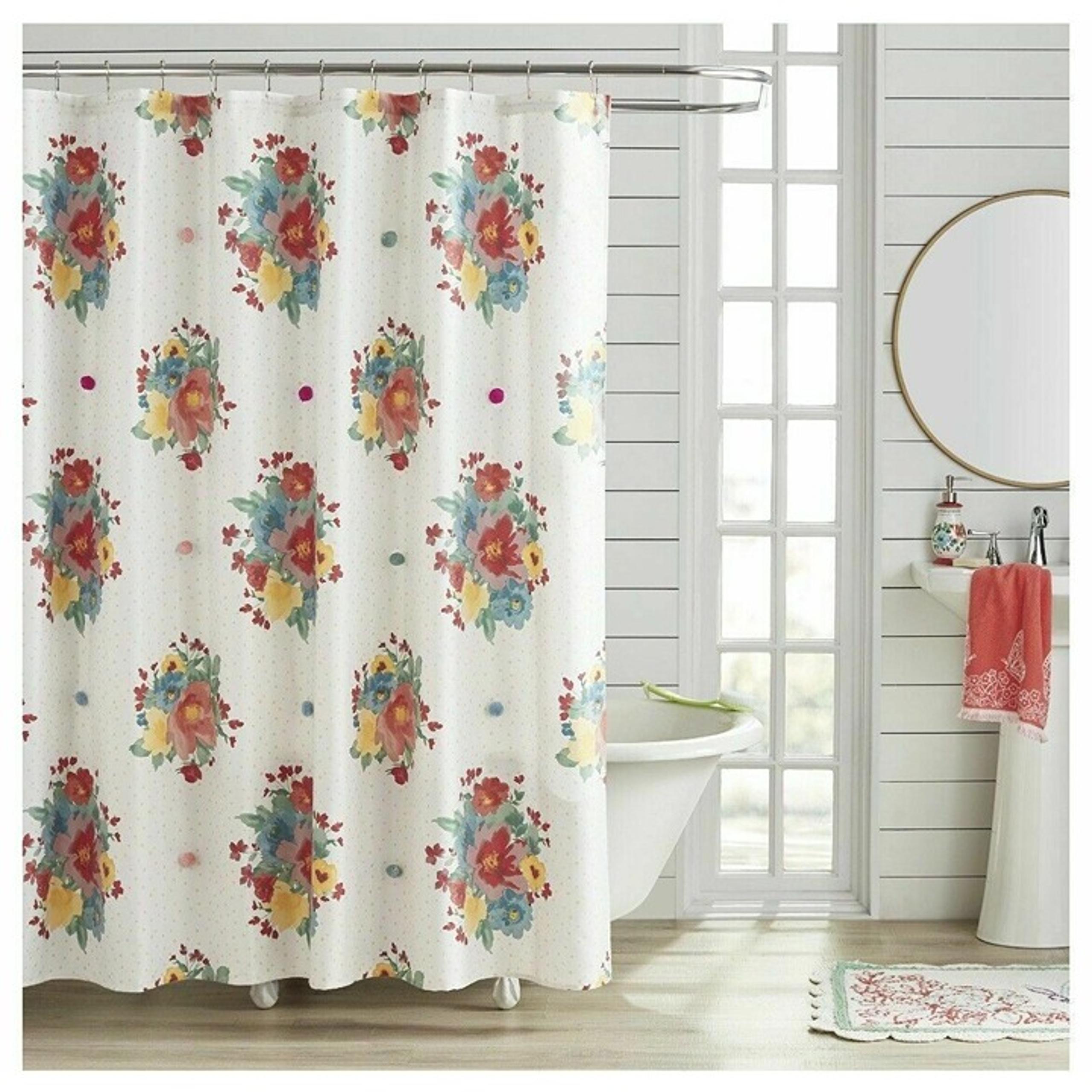 Pioneer Woman Breezy Blossom Multicolor Floral Fabric Shower Curtain, 72" x 72"