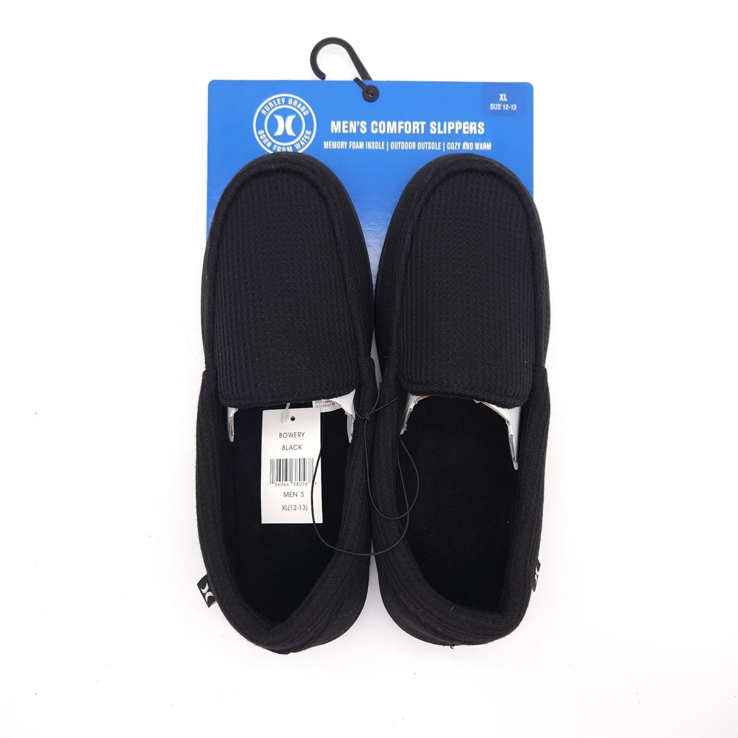 Hurley Bowery (Mens XL 12-13) Comfort Memory Foam Black Slip On Fur Slippers