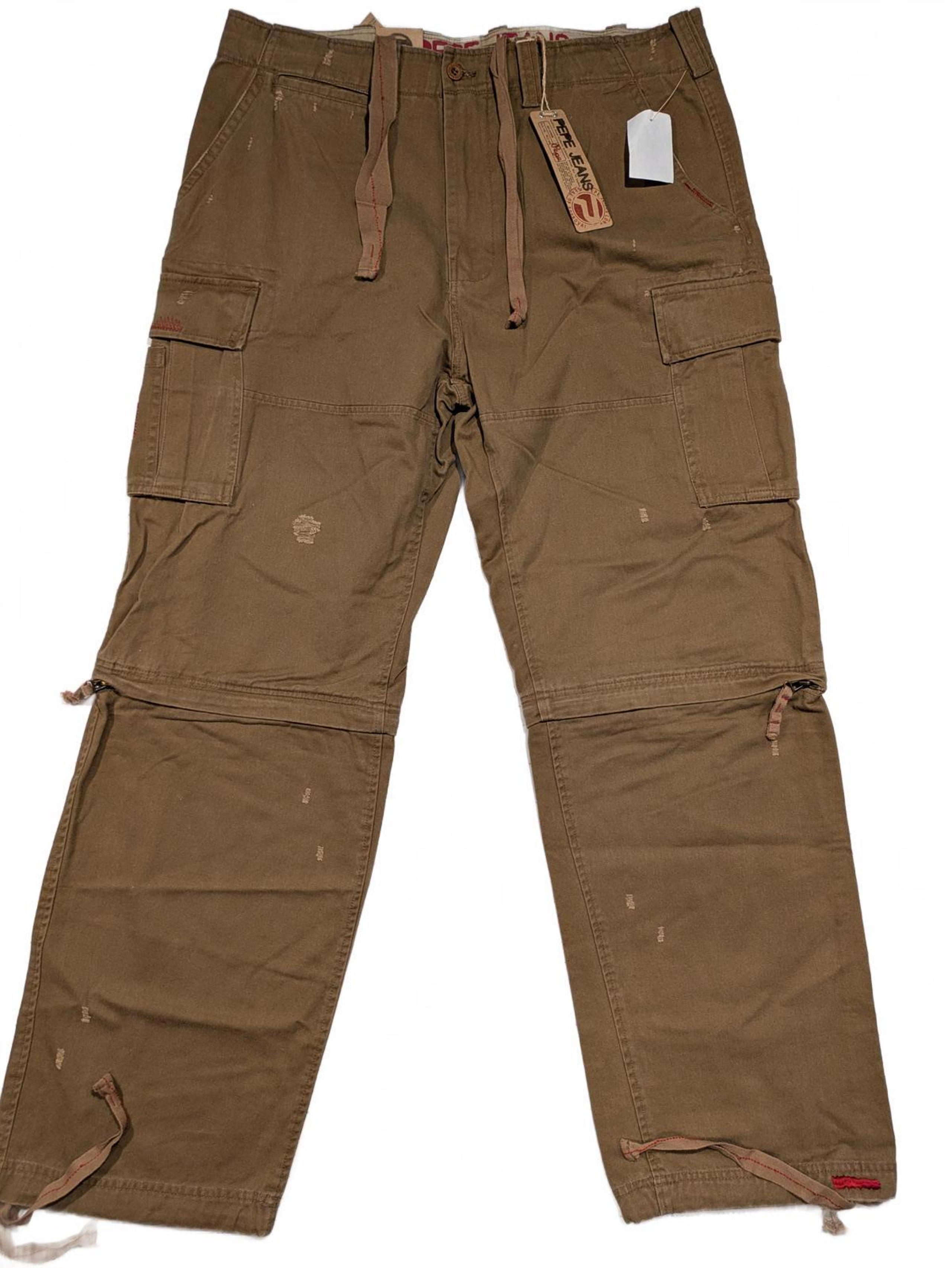 Pepe Jeans Chris 51793 Mocha Distressed Cargo Zip Off Pants Mens 38x32 NWT
