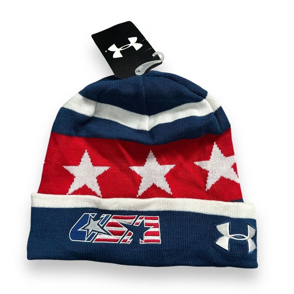 RARE Under Armour Old Skool Red White Blue Beanie